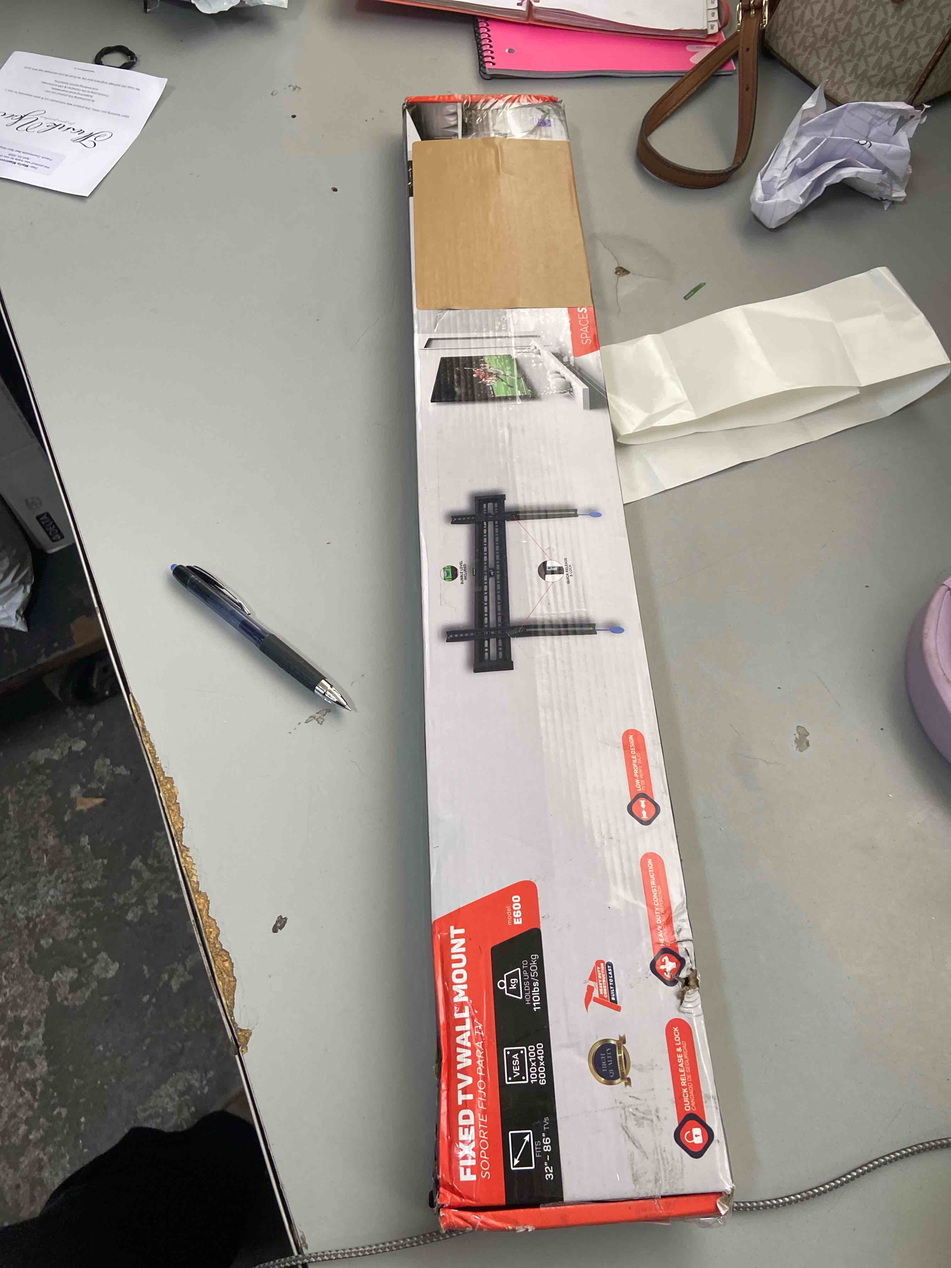 Condition photo showing Good Condition for elg fixed low profile tv wall mount for 40-86" tvs up to 110.2 lbs, auto-locking quick release system, vesa 600x400mm, heavy-duty steel, black