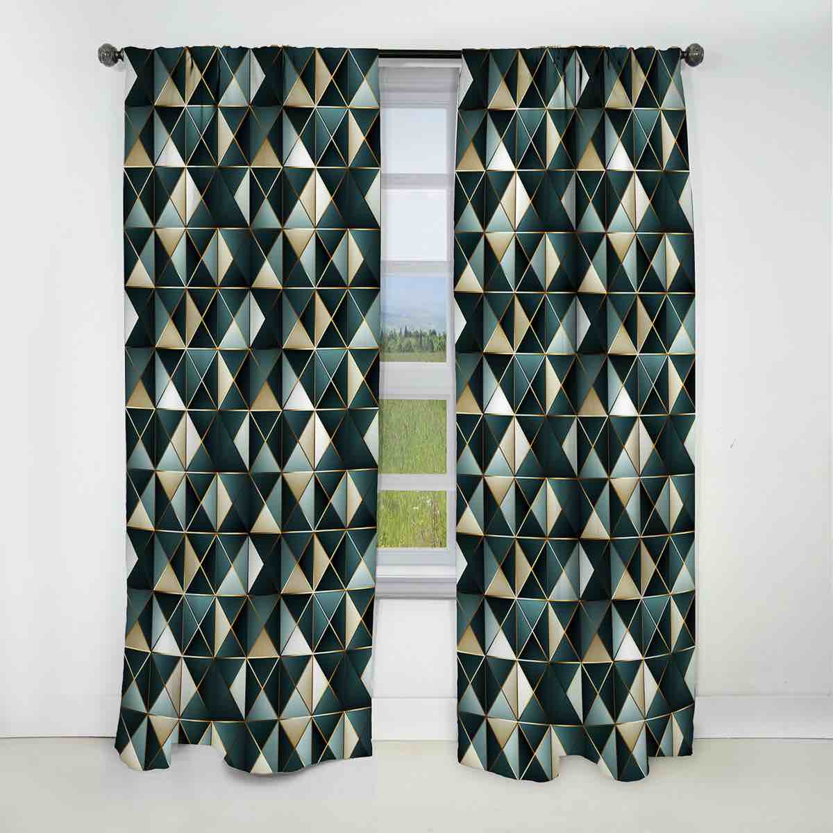 Green And Gold Geometric Chic Pattern I - Abstract Geometric Blackout Curtain - 1 Panels