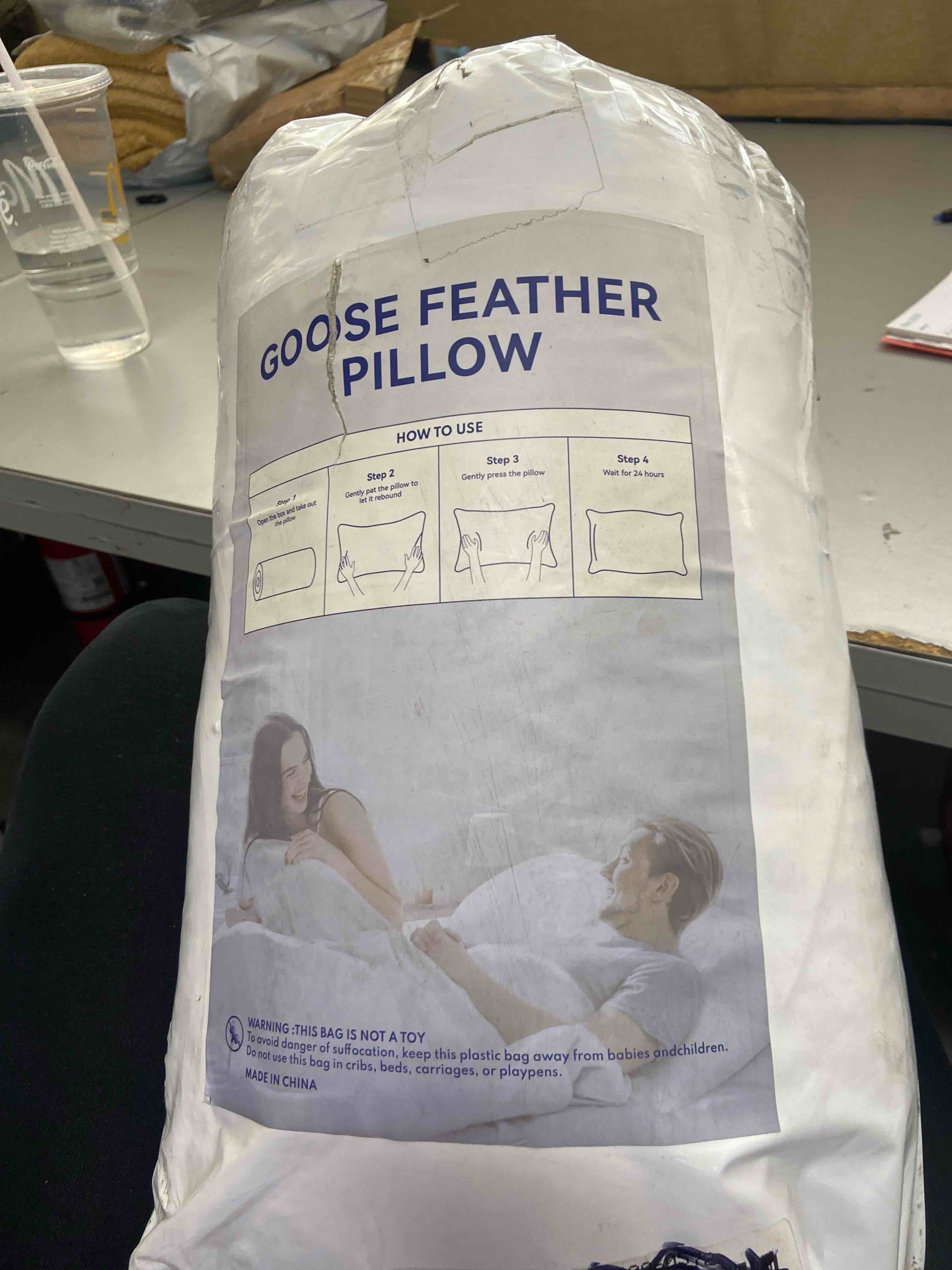 Condition photo showing New/Like New for bhz goose down feather pillows queen size - hotel collection bed pillows for sleeping medium firm soft support pillow for side and back sleepers with breathable cover white queen (pack of 1)