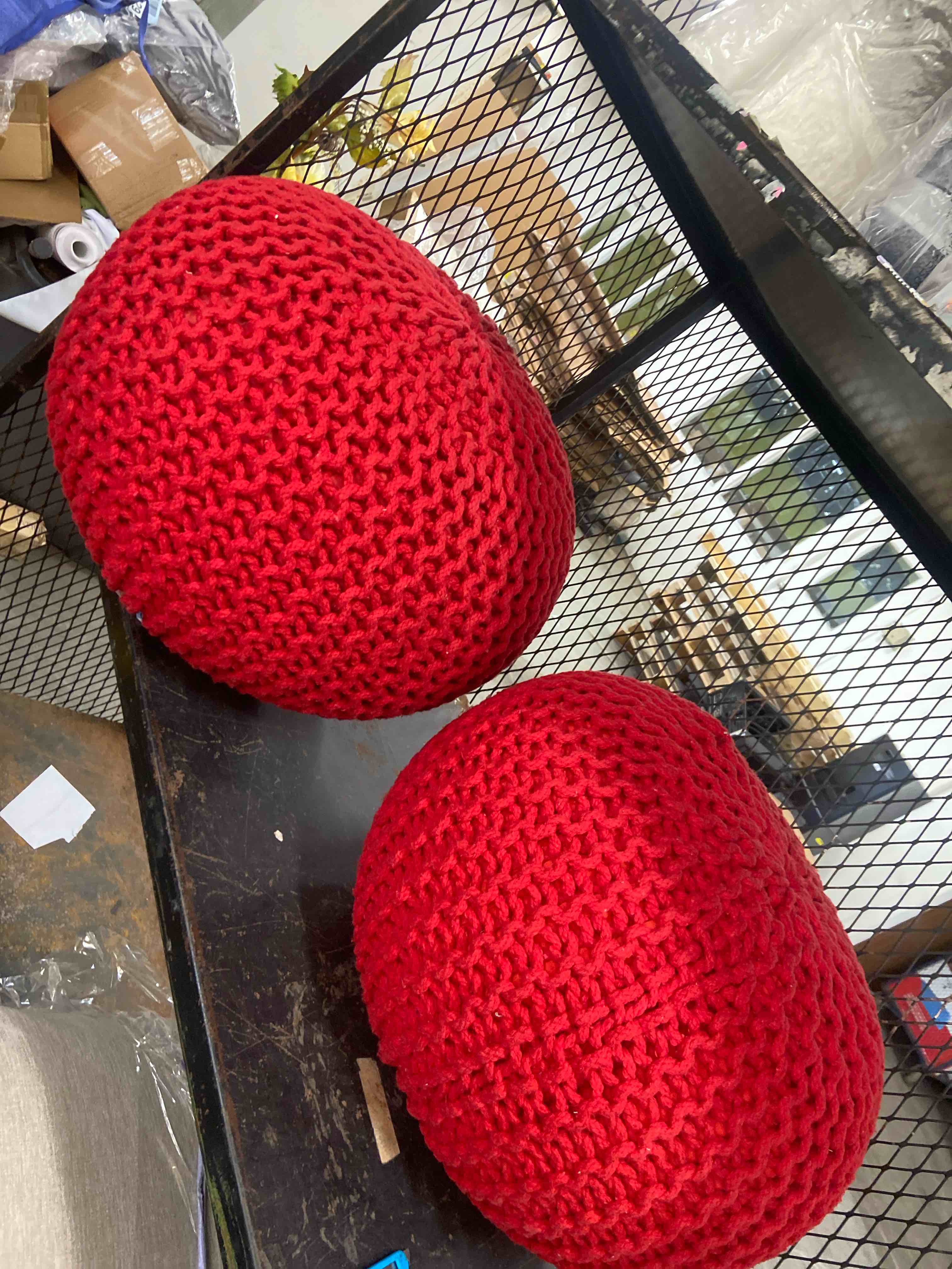 Condition photo showing New/Like New for · redearth · round pouf ottoman - hand knitted boho poof home décor pouffe circular footrest for living room - bedroom - lounge - 100% cotton (19.5"x19.5"x14") - red, set of 2