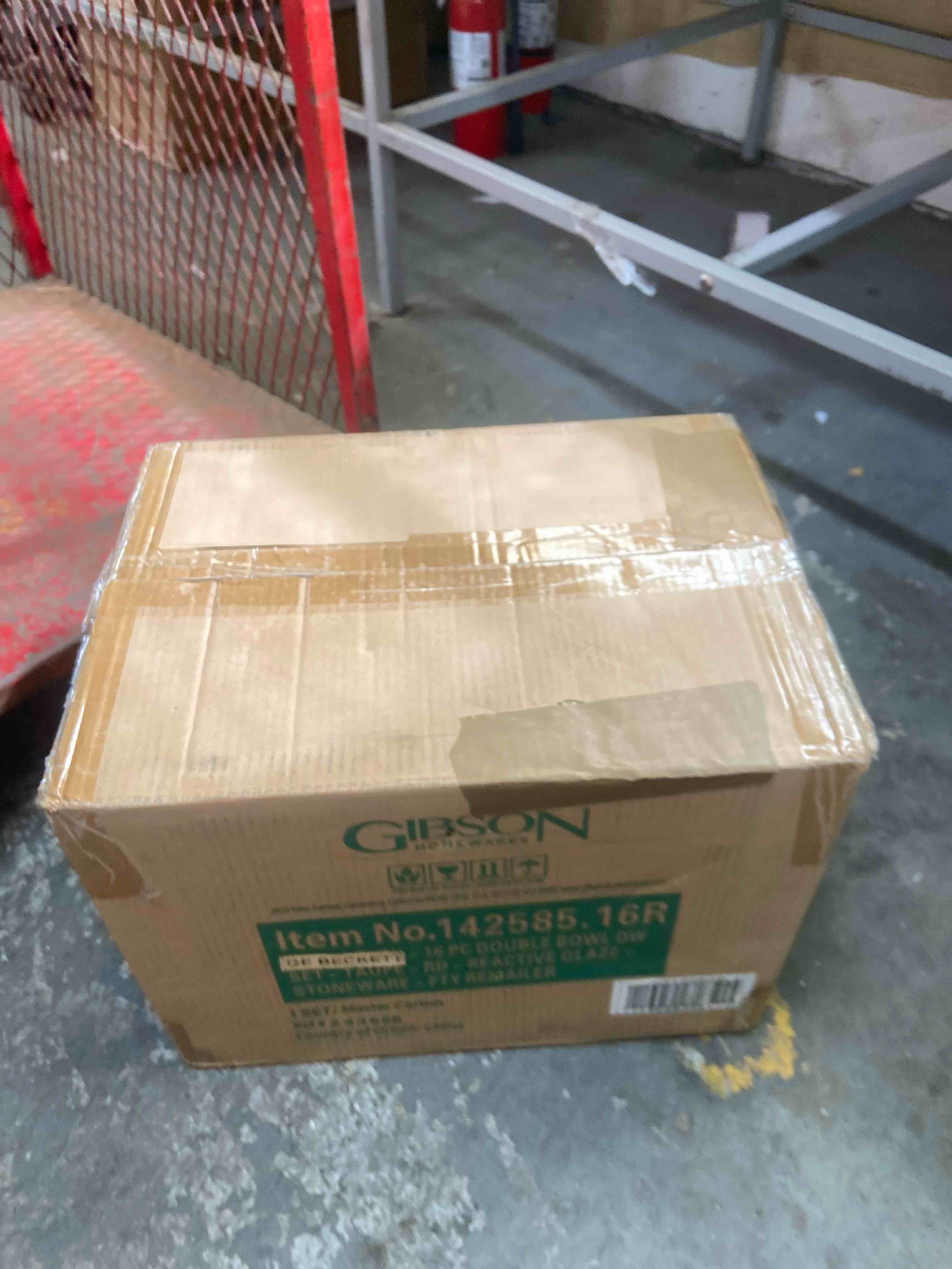 Condition photo showing New/Like New for gibson elite beckett stoneware reactive glaze 16 piece (service for 4) plates and bowls dinnerware set - grey