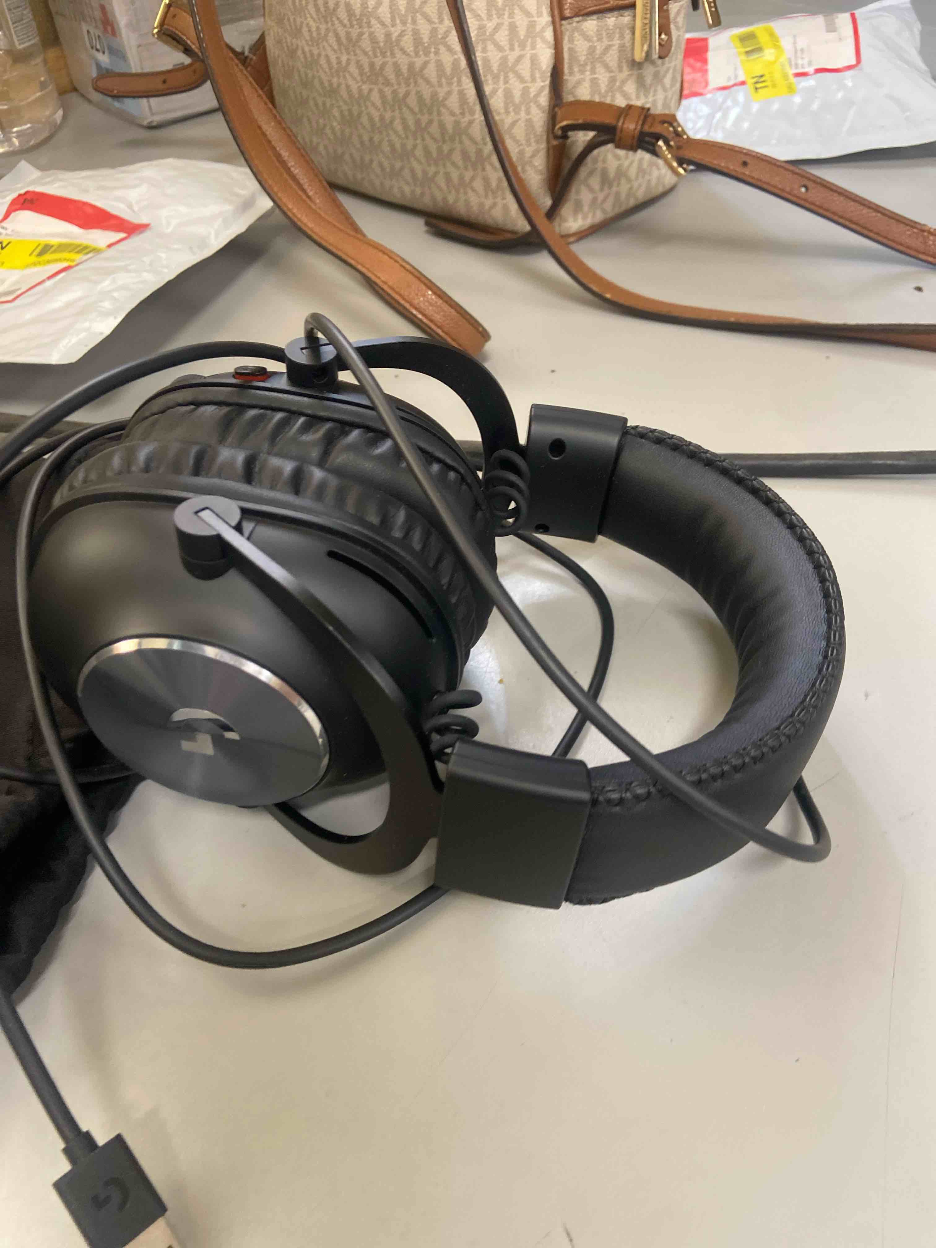 Condition photo showing New/Like New for logitech g pro x wired gaming headset: blue vo!ce detachable boom mic, dts 7.1, 50 mm drivers, usb/3.5mm aux, spare memory foam ear pads, usb dac & bag included - black wired classic headset wired