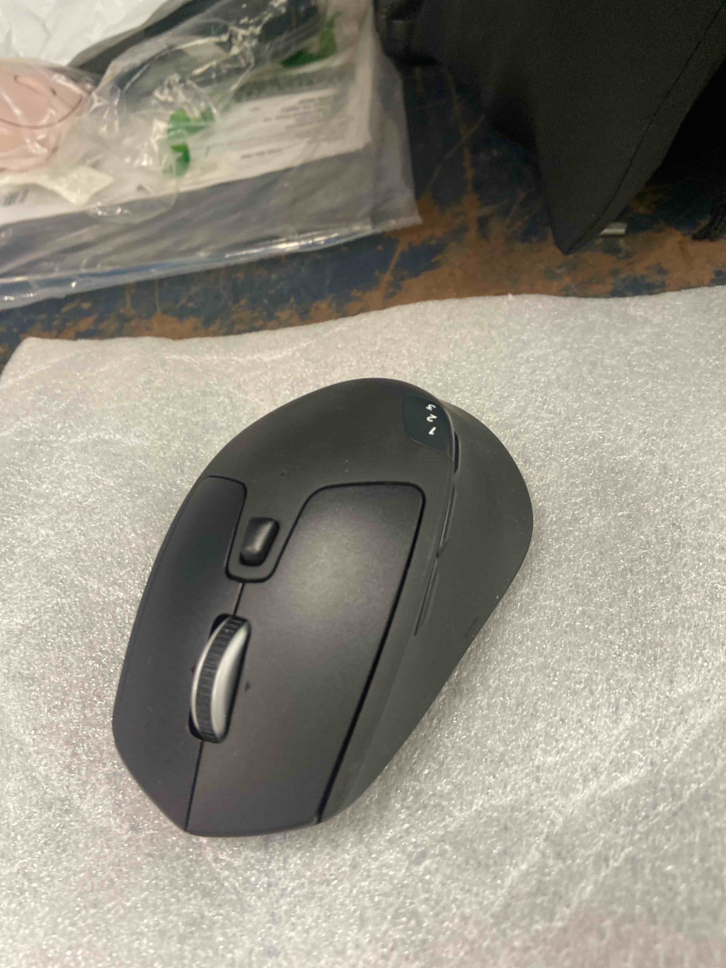 Condition photo showing New/Like New for logitech m720 triathlon multi-device wireless mouse, bluetooth, usb unifying receiver, 1000 dpi, 6 programmable buttons, 2-year battery, compatible with laptop, pc, mac, ipados - black m720 1.0