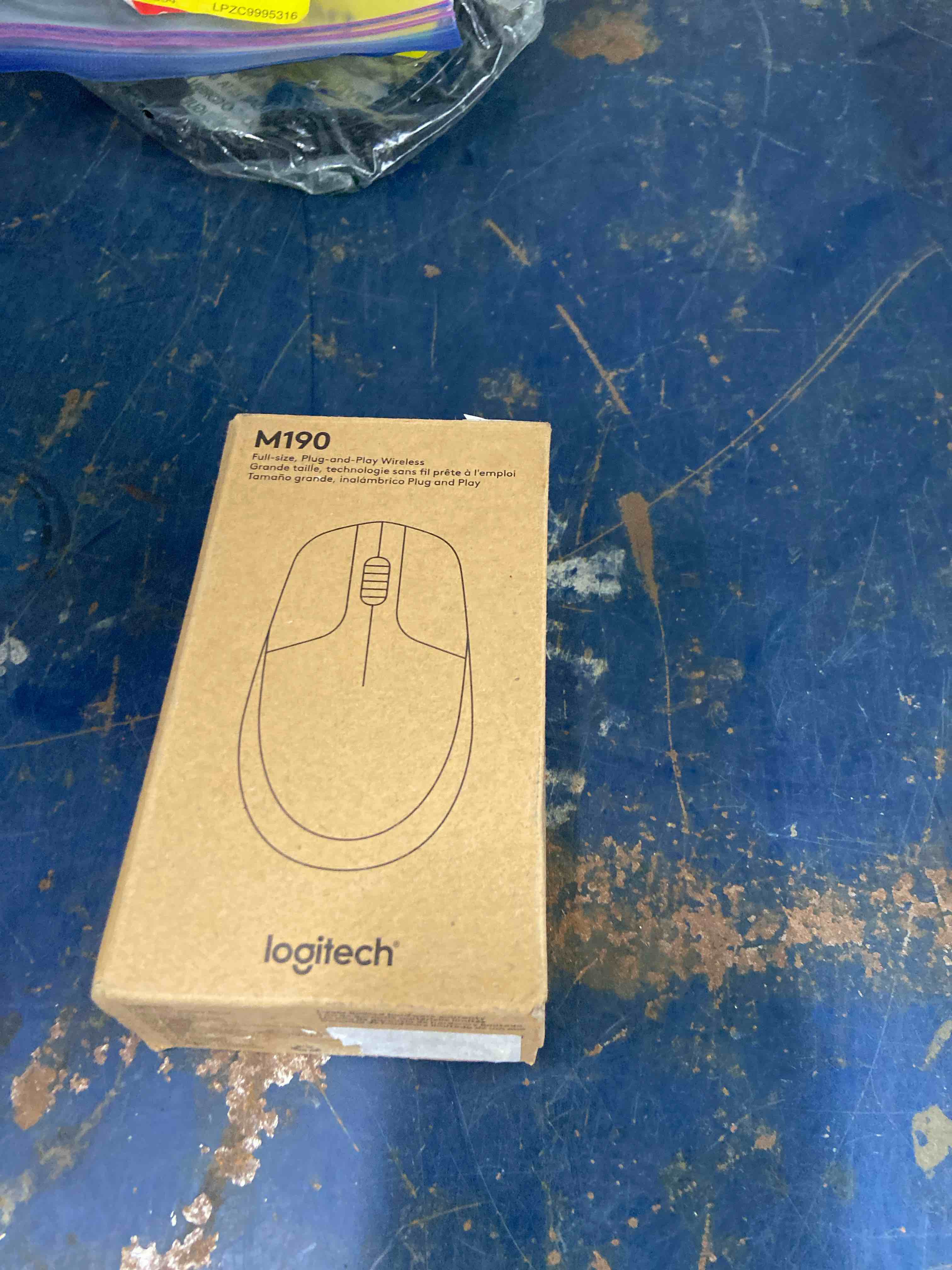 Condition photo showing New/Like New for logitech wireless mouse m190 - full size ambidextrous curve design, 18-month battery with power saving mode, precise cursor control & scrolling, wide scroll wheel, thumb grips (charcoal)