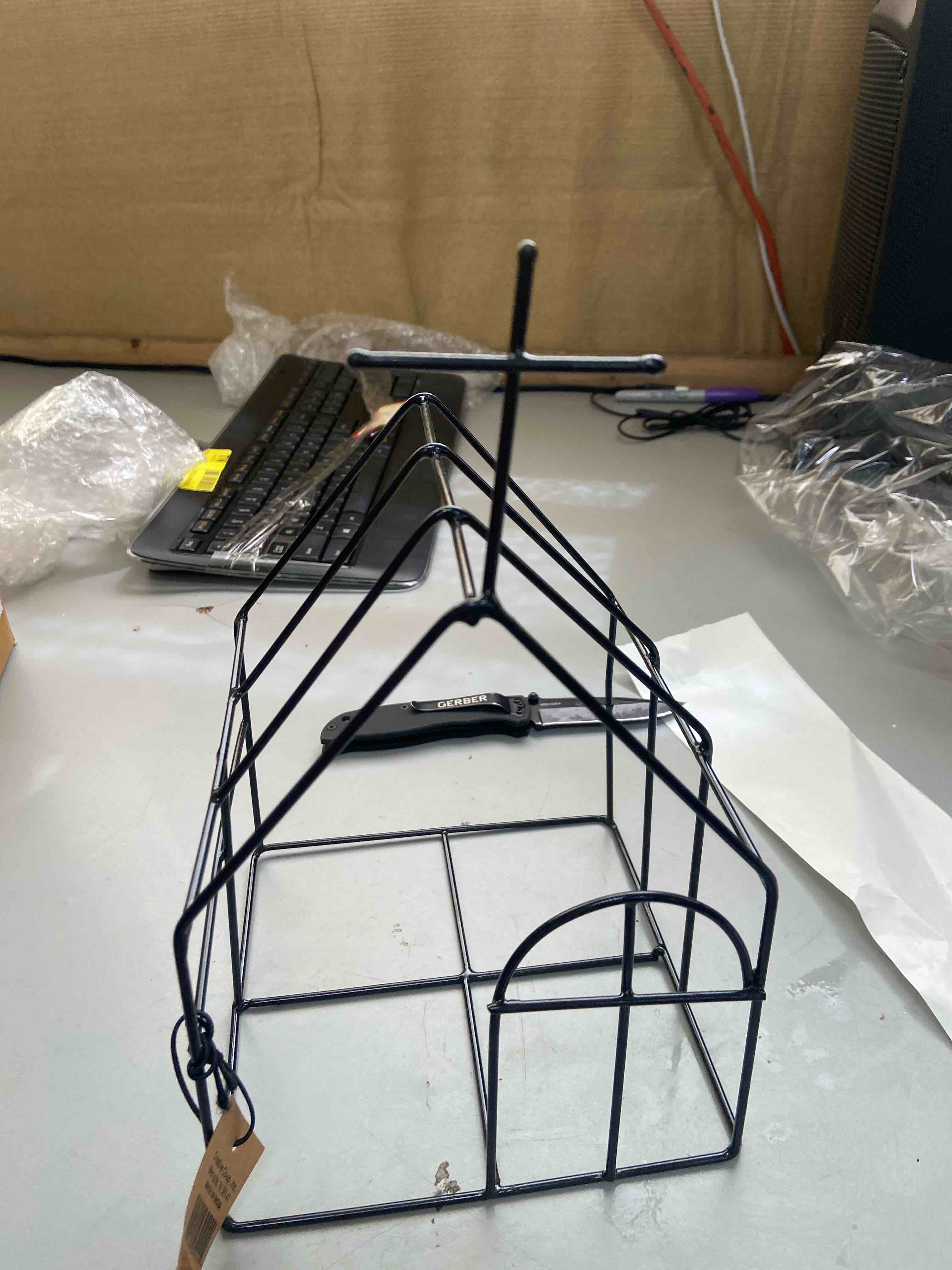 Condition photo showing New/Like New for creative co-op 6" l x 5-3/4"w x 10" h metal wire church figures and figurines, multi