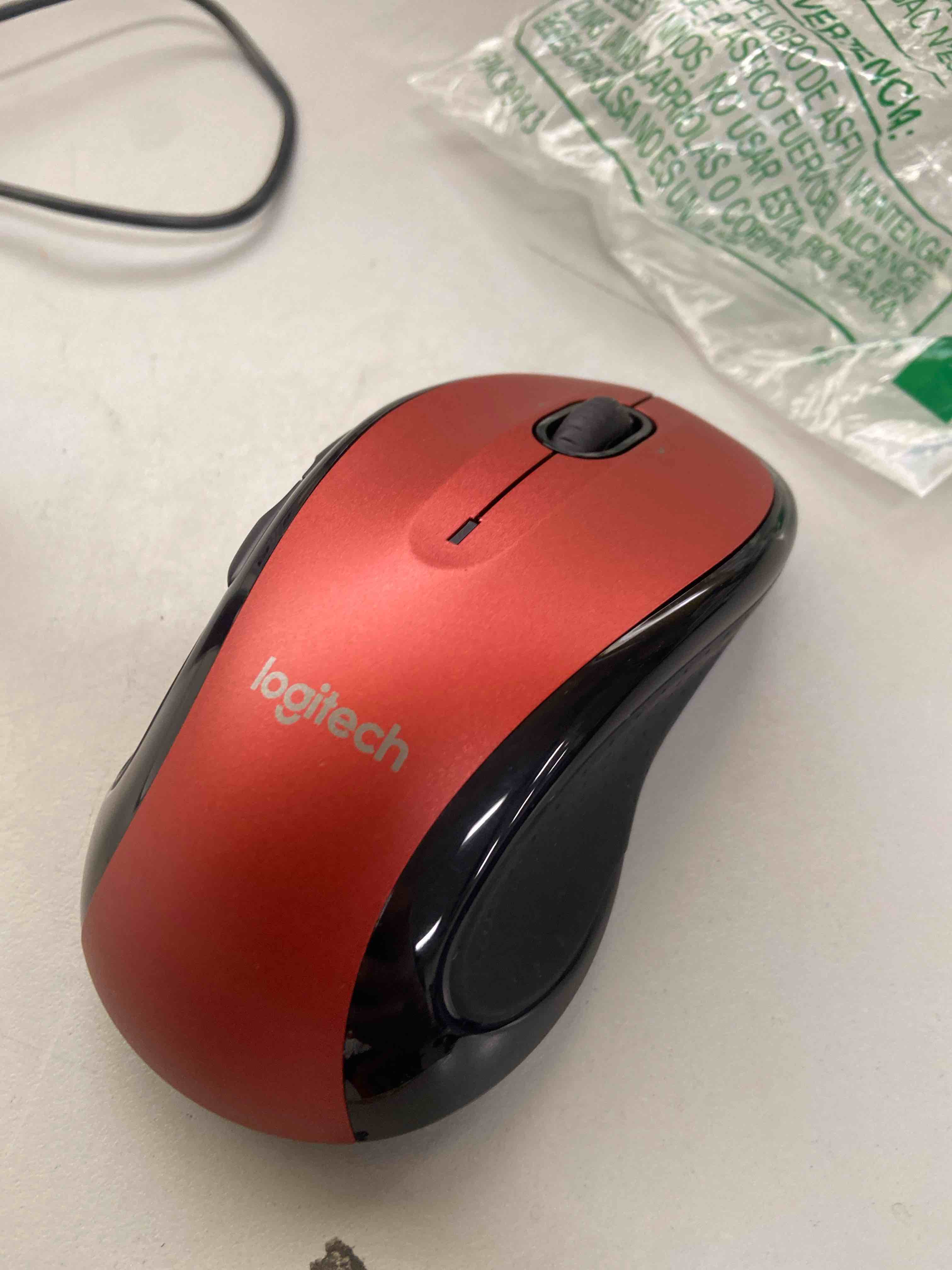 Condition photo showing New/Like New for logitech m510 wireless computer mouse – comfortable shape with usb unifying receiver, back/forward buttons and side-to-side scrolling - red