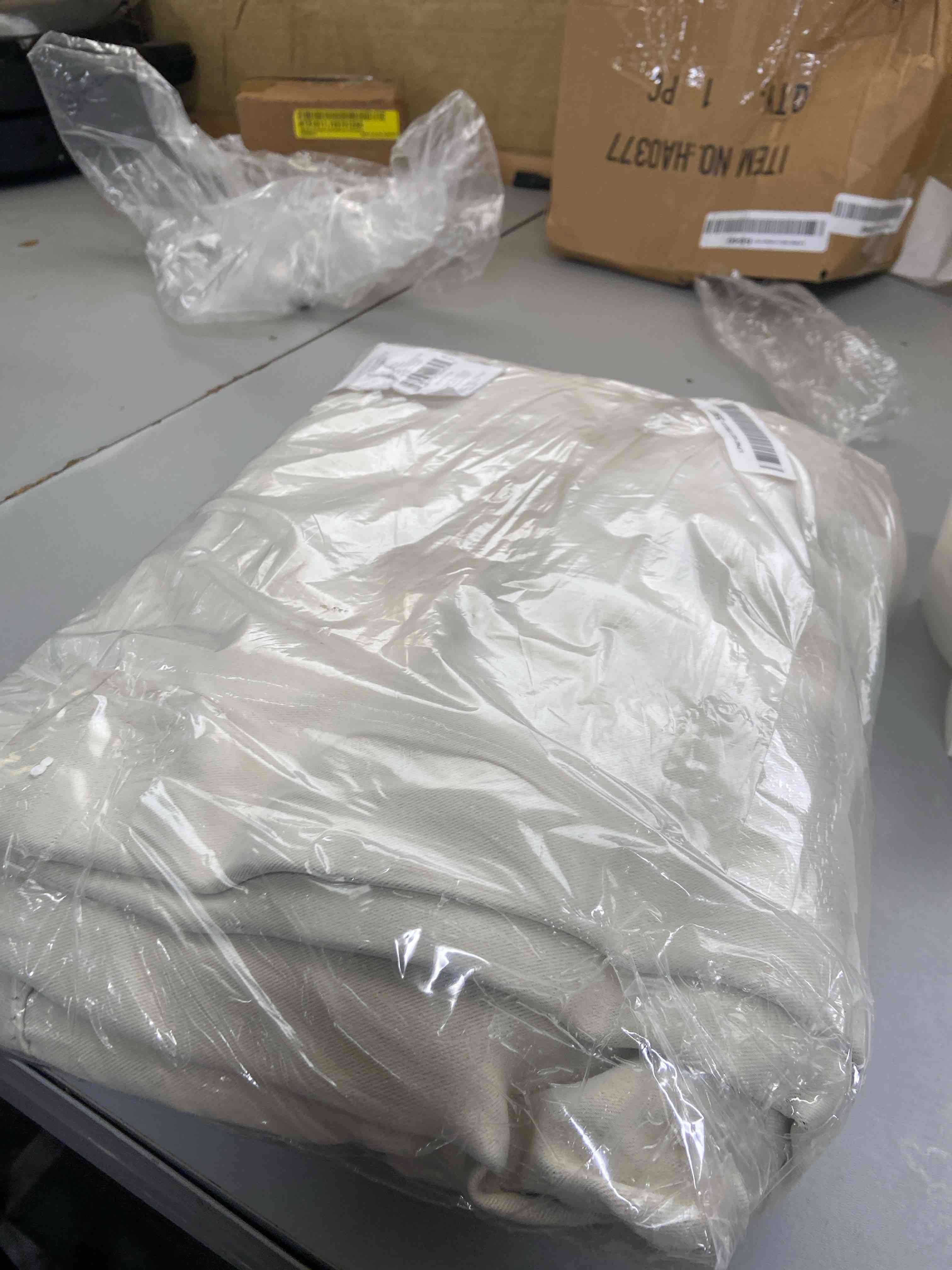 Condition photo showing New/Like New for exclusive home curtains sateen gt twill woven room darkening blackout grommet top curtain panel pair, 52x96, linen, 2 count linen 52x96