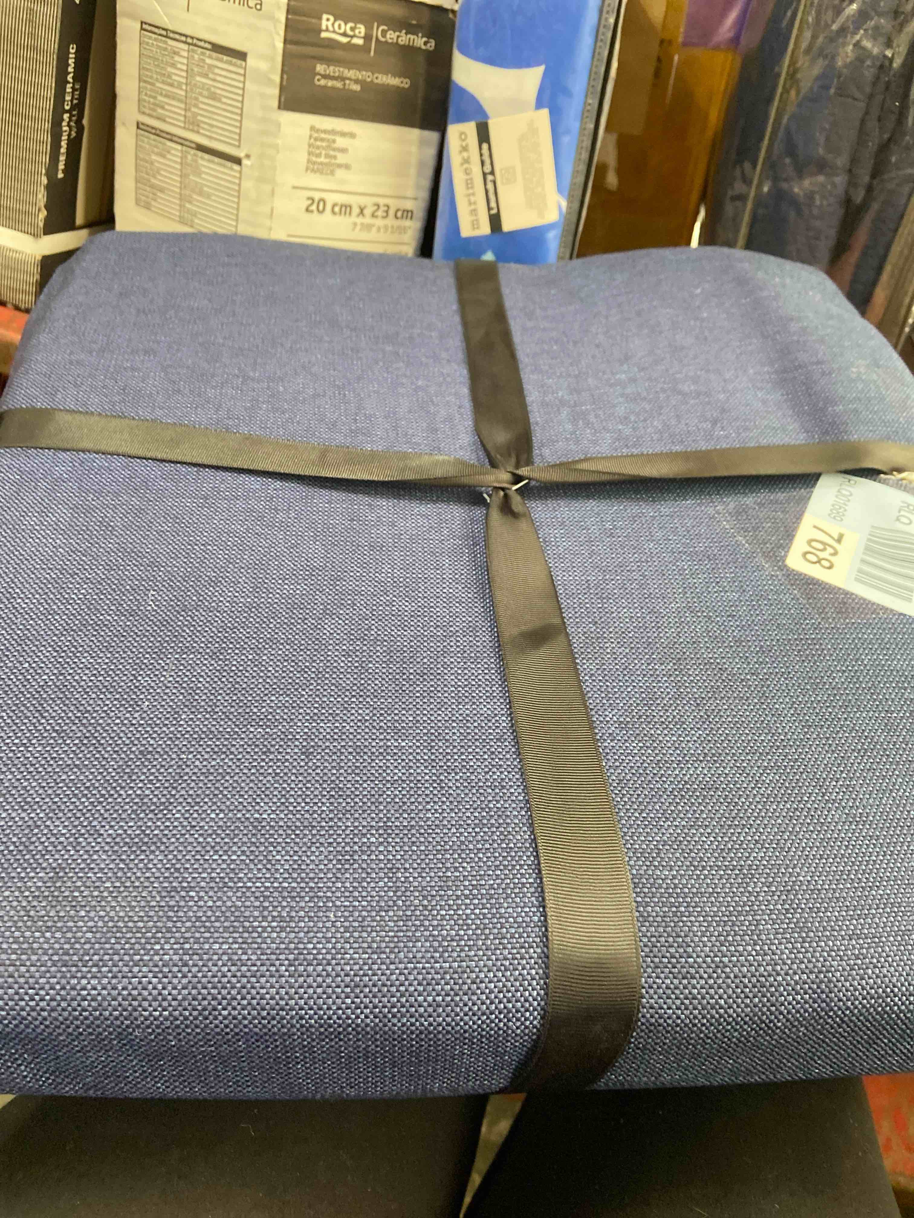Condition photo showing New/Like New for honeycomb indoor/outdoor set of 2 seat pads for dining chairs & patio furniture, water & fade resistant, 18 x 17.5, heritage textured solid indigo blue