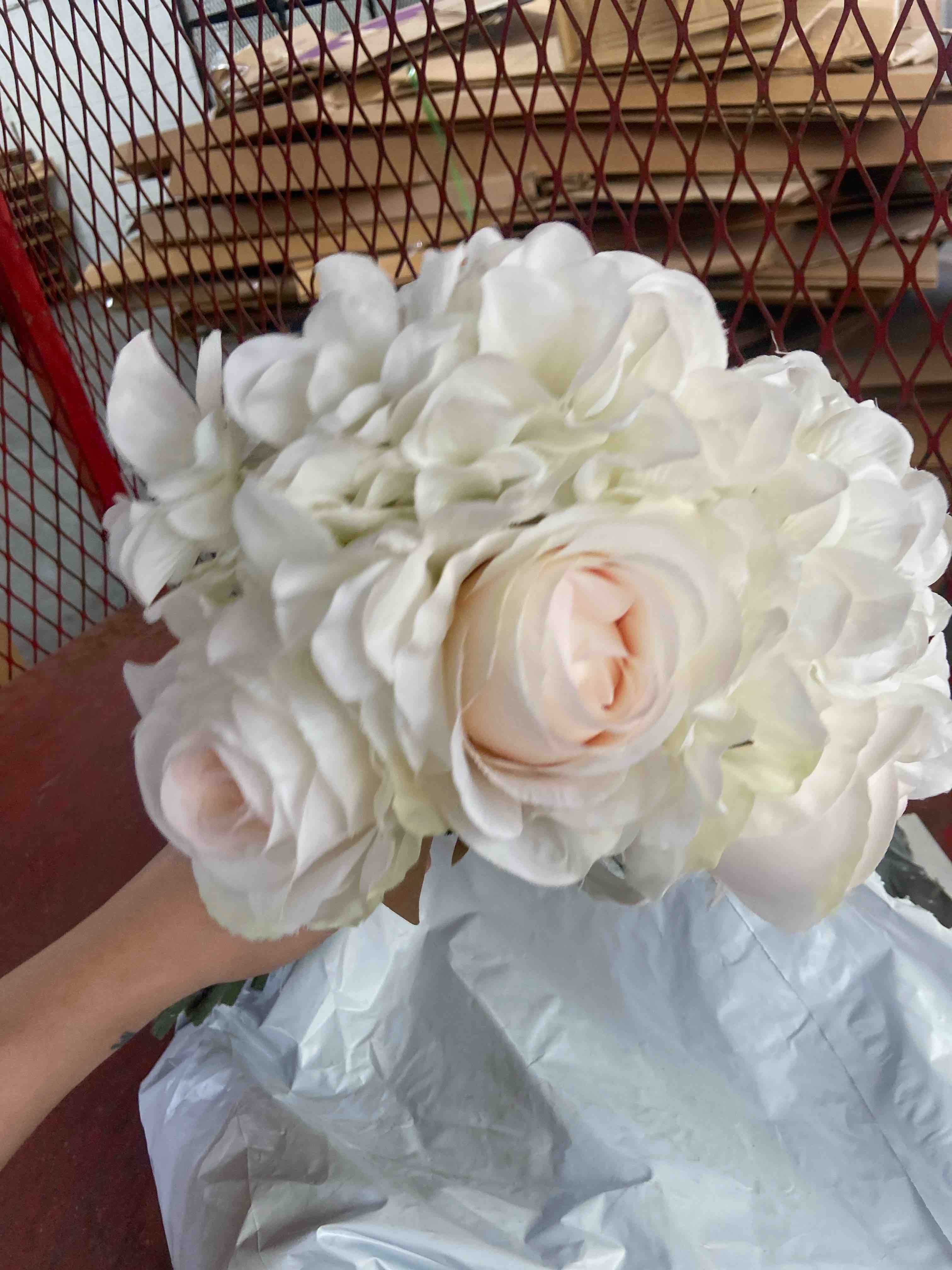 Condition photo showing New/Like New for vickerman everyday 14" indoor artificial white rose and hydrangea bundle - decorative arrangement of durable polyester - for home or office - maintenance free