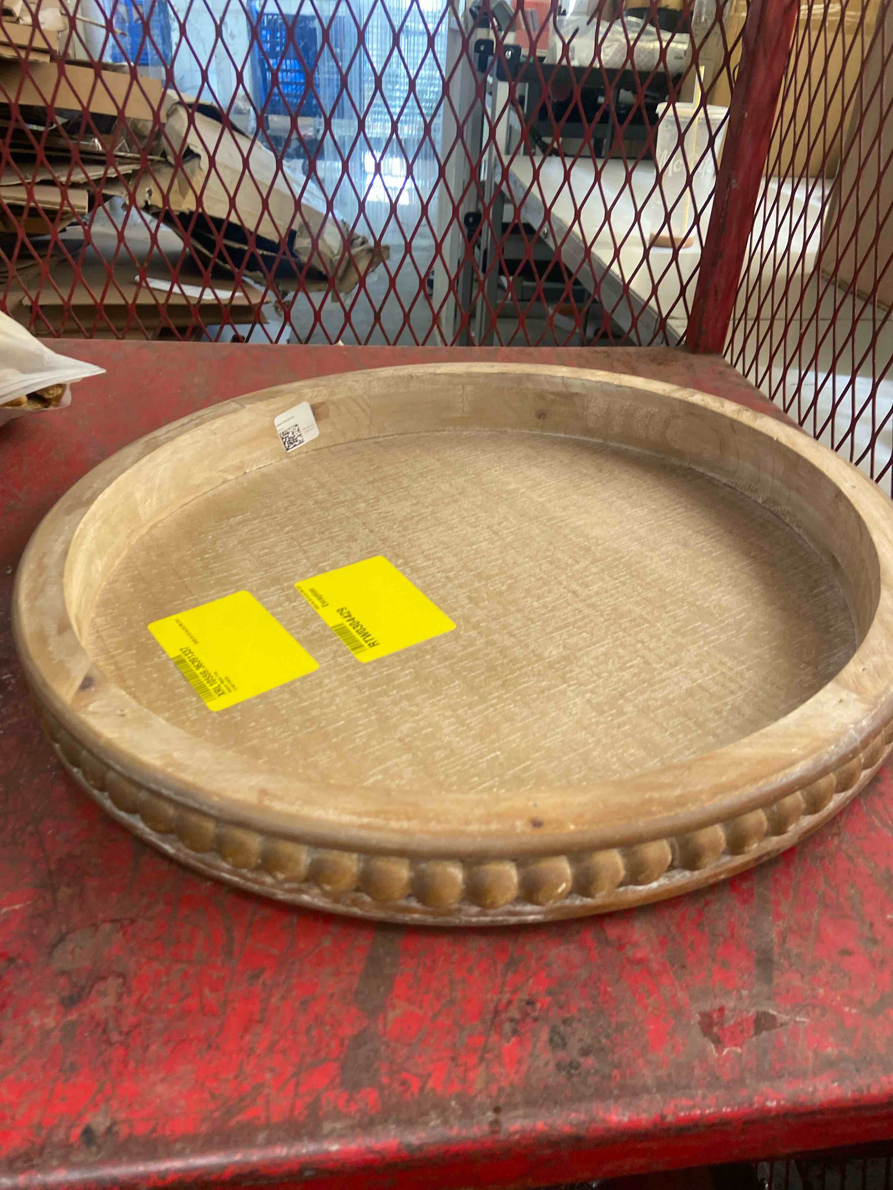 Condition photo showing New/Like New for hrastany wood decorative serving tray with bead, round vintage wooden ottoman tray for home centerpiece, counter organizer, 13” circle tray for kitchen, living room (rustic brown)