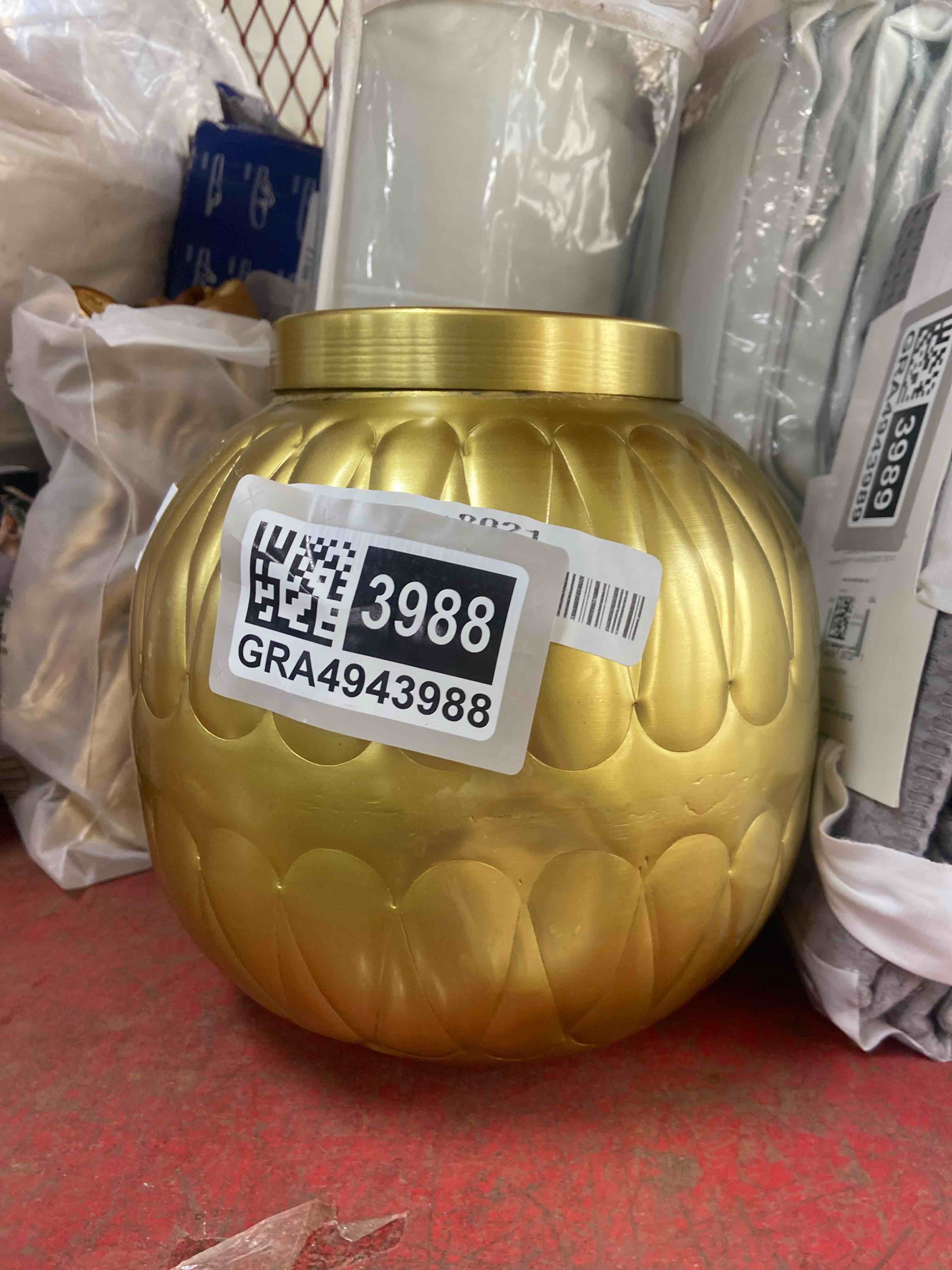 Condition photo showing Good Condition for creative co-op decorative embossed metal container, gold