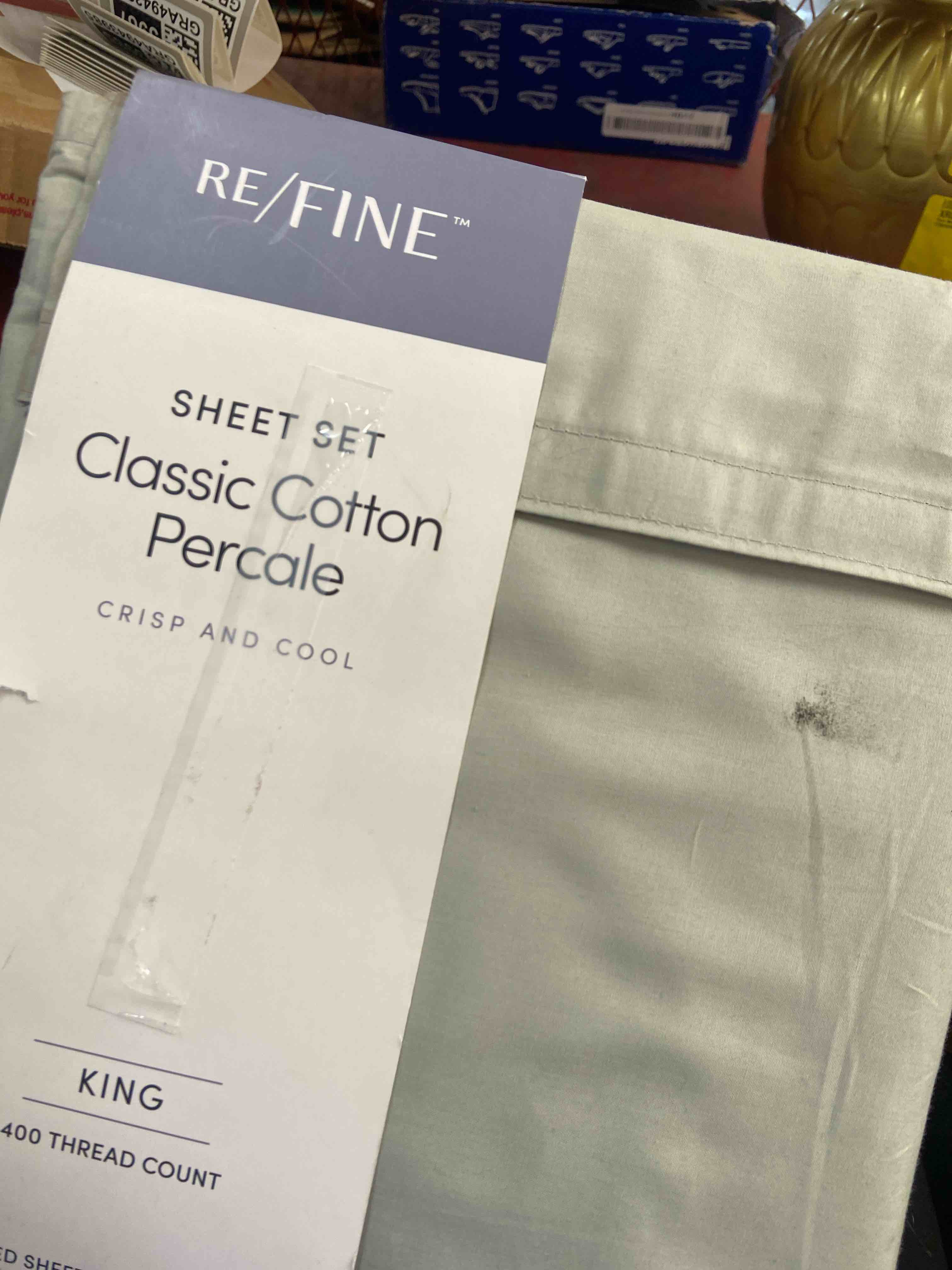 Condition photo showing New/Like New for linen home 100% cotton percale sheets king size, pastel turk, deep pocket, 4 pieces set - 1 flat, 1 deep pocket fitted sheet and 2 pillowcases, crisp cool and strong bed linen