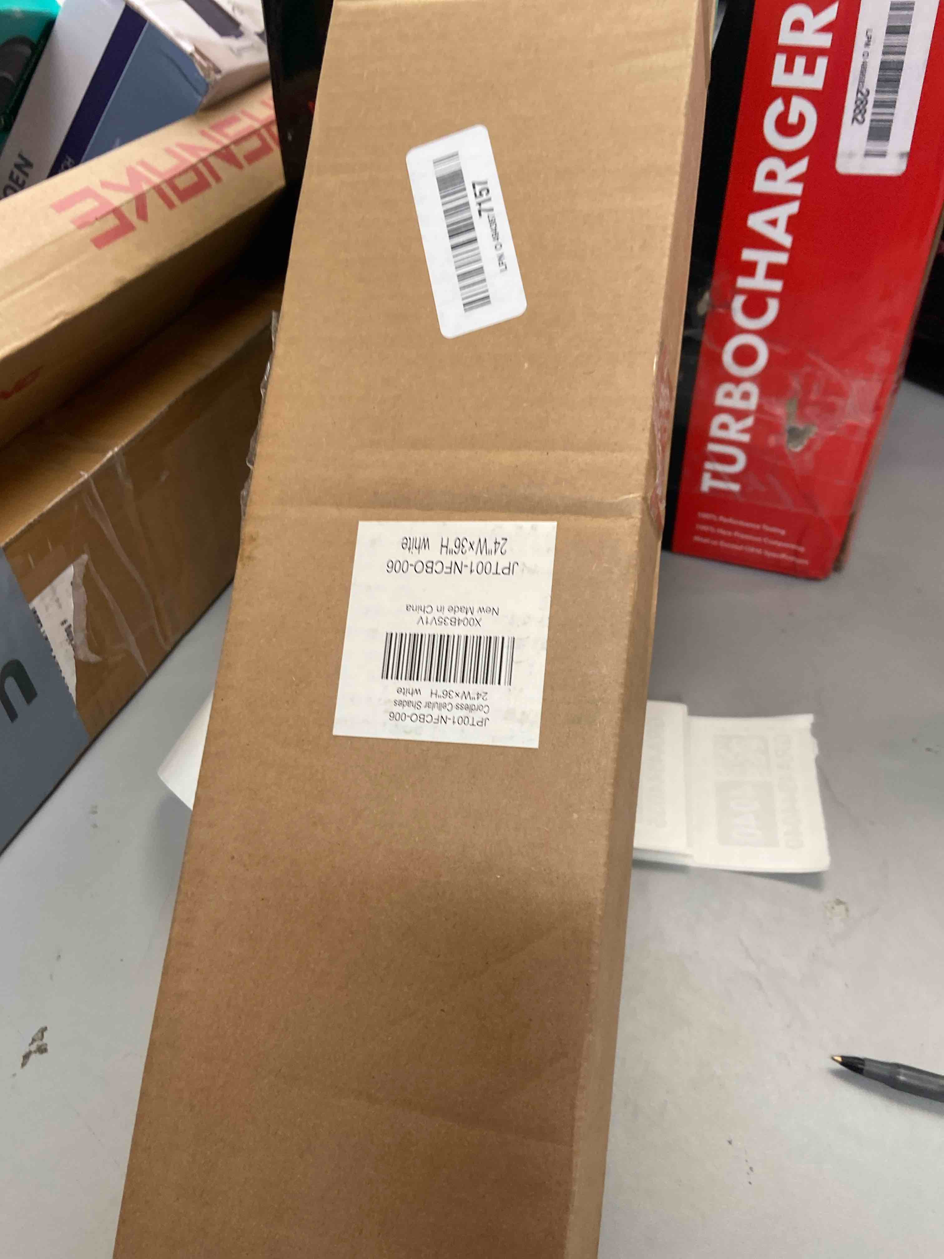 Condition photo showing New/Like New for lazblinds no tools no drill cordless cellular shades, blackout light blocking honeycomb shades for home, thermal insulation blinds for windows, 24" w x 36" h, white blackout-white 24" w x 36" h