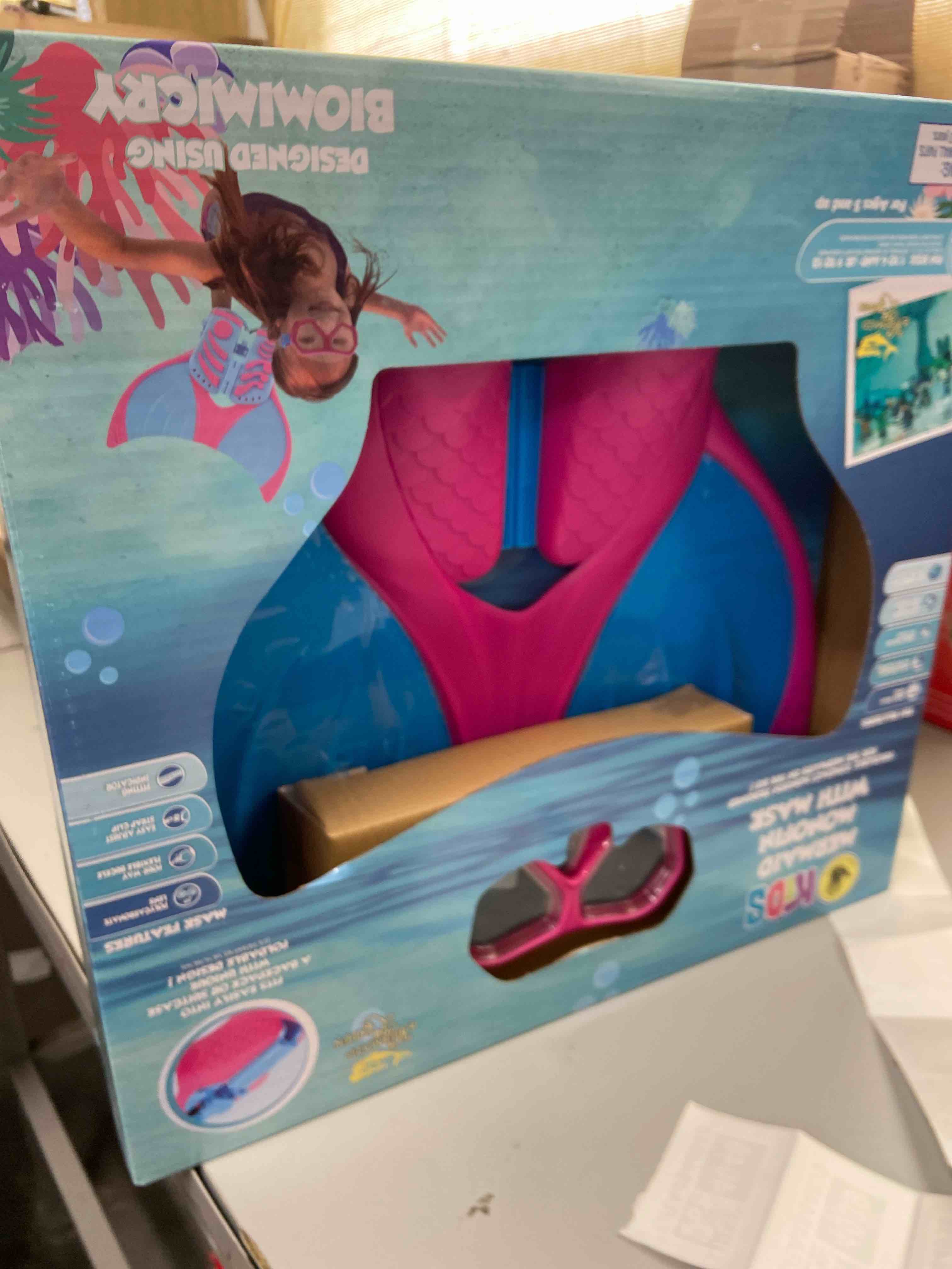 Condition photo showing New/Like New for body glove mermaid monofin with mask mermaid linden pink/blue