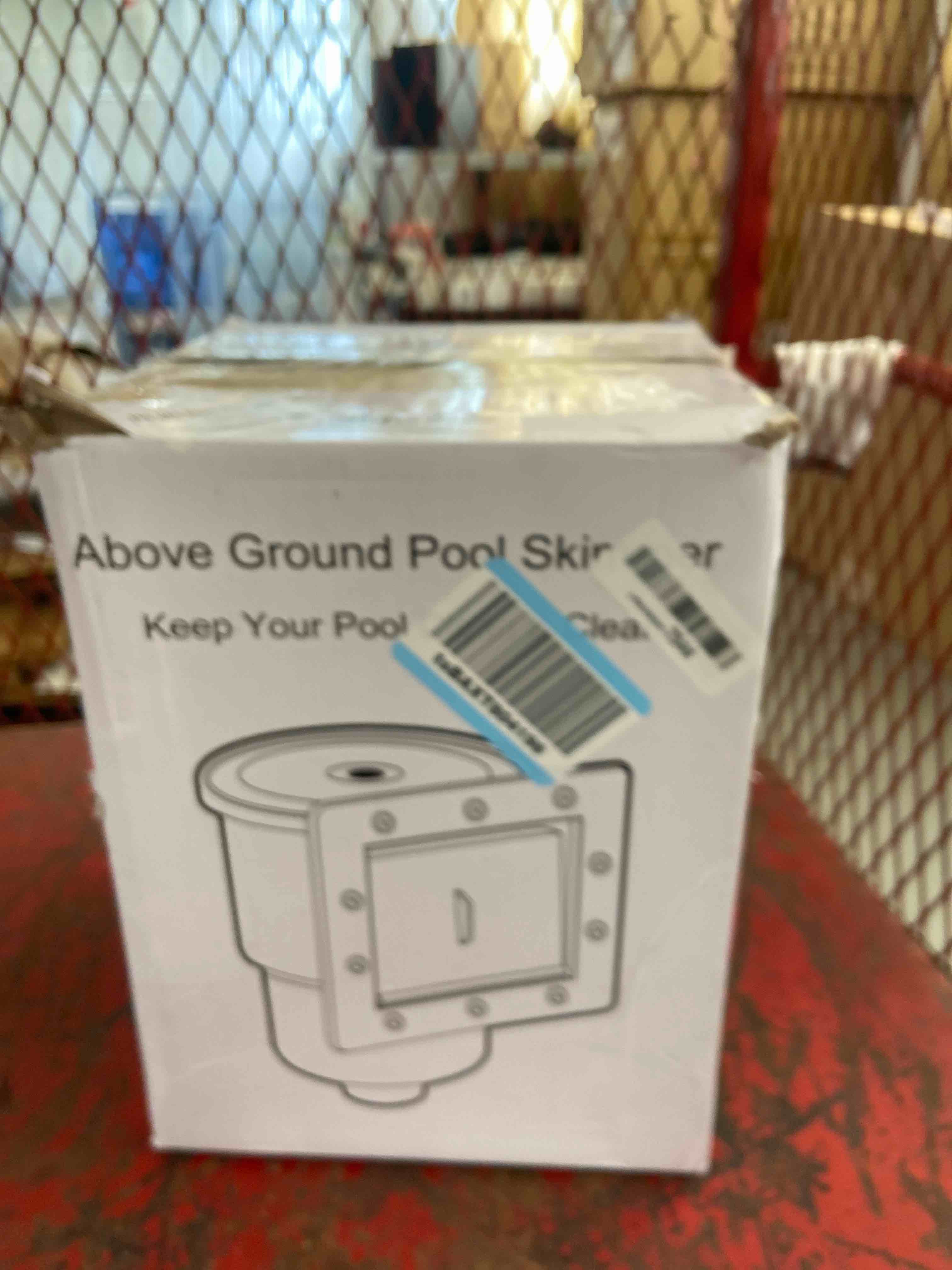 Condition photo showing Good Condition for above ground pool skimmer, heavy duty through-wall mount pool skimmer kit with accessories, universal fit for standard wall openings, klein blue in-wall surface skimmer includes leak-free teflon tape