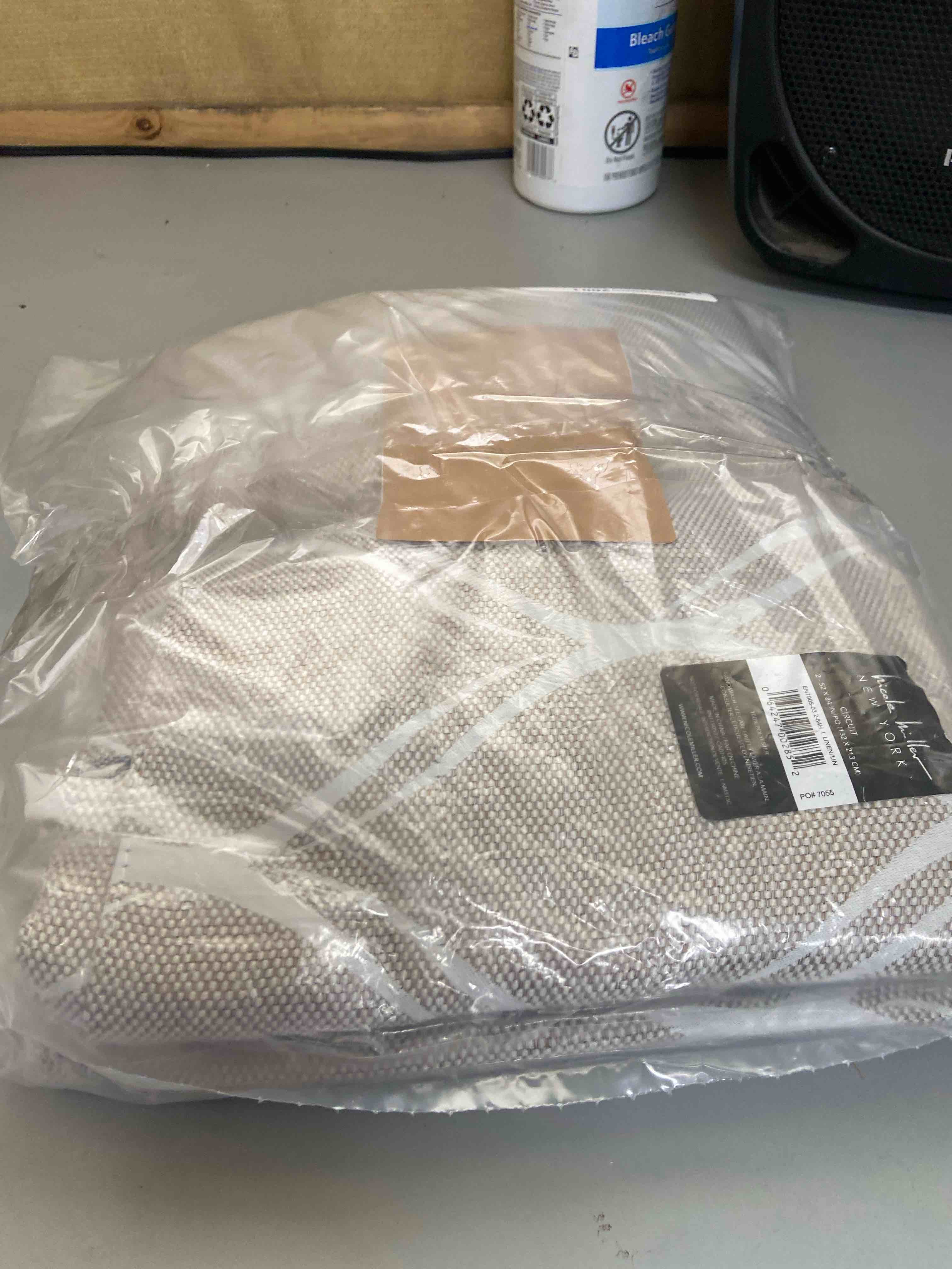 Condition photo showing New/Like New for nicole miller new york circuit room darkening blackout hidden tab/rod pocket top curtain panel pair, 52"x84", linen