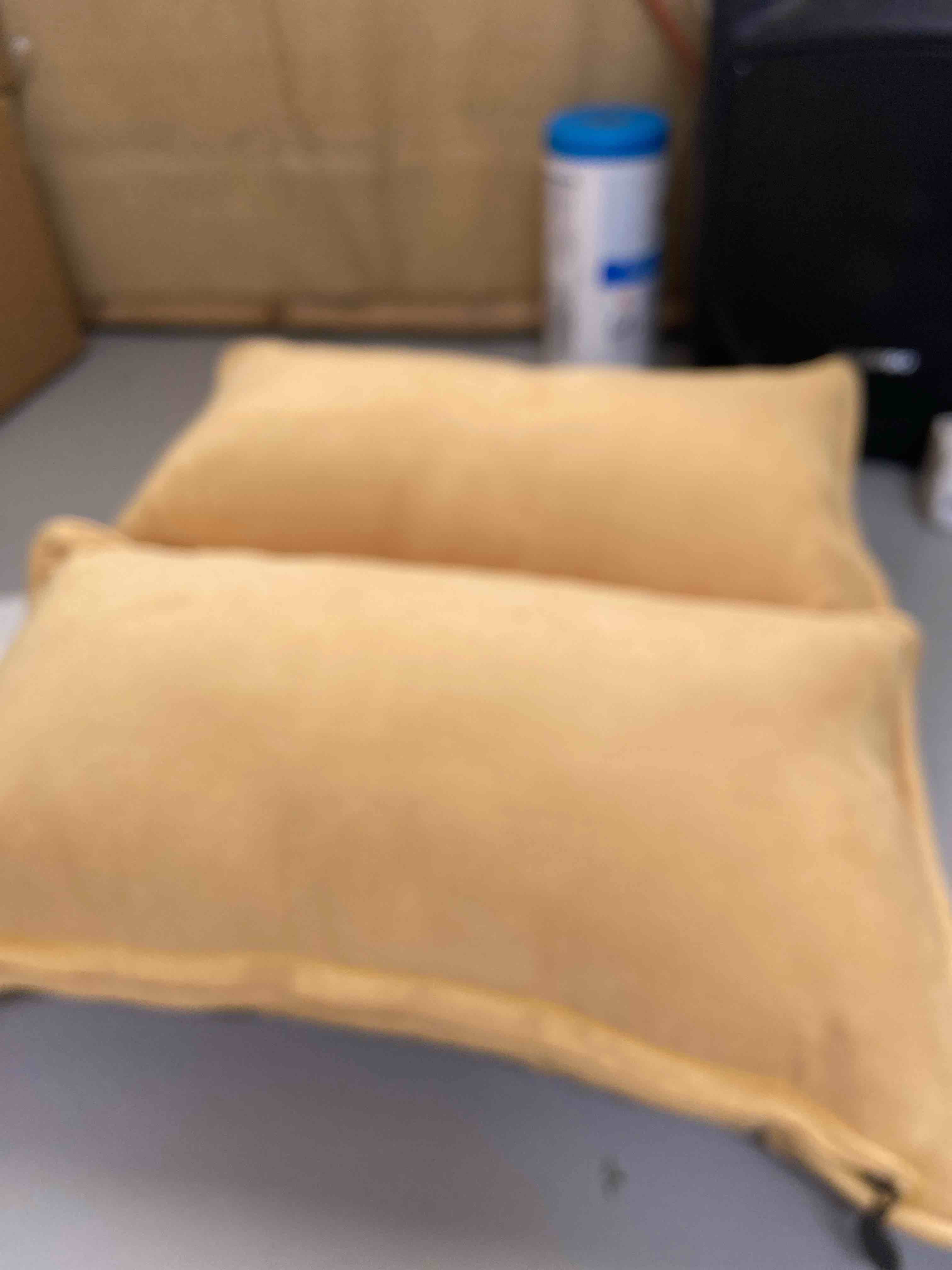 Condition photo showing New/Like New for blazing needles double-corded solid outdoor spun polyester back support pillows with inserts set, set of 2, 20" x 12", lemon