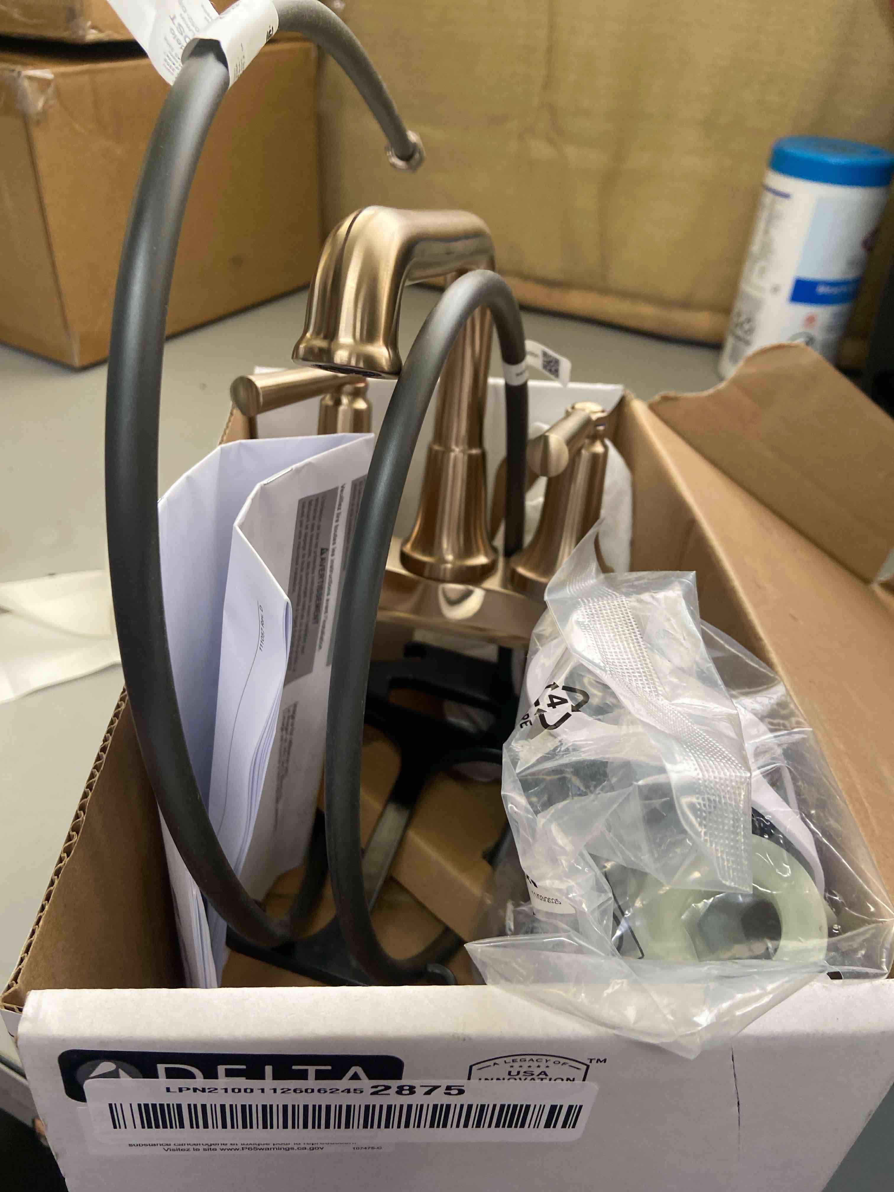 Condition photo showing Good Condition for delta faucet saylor gold bathroom faucet, bathroom sink faucet, centerset bathroom faucet for bathroom sink, diamond seal technology, metal drain assembly, champagne bronze 2536-czmpu-dst