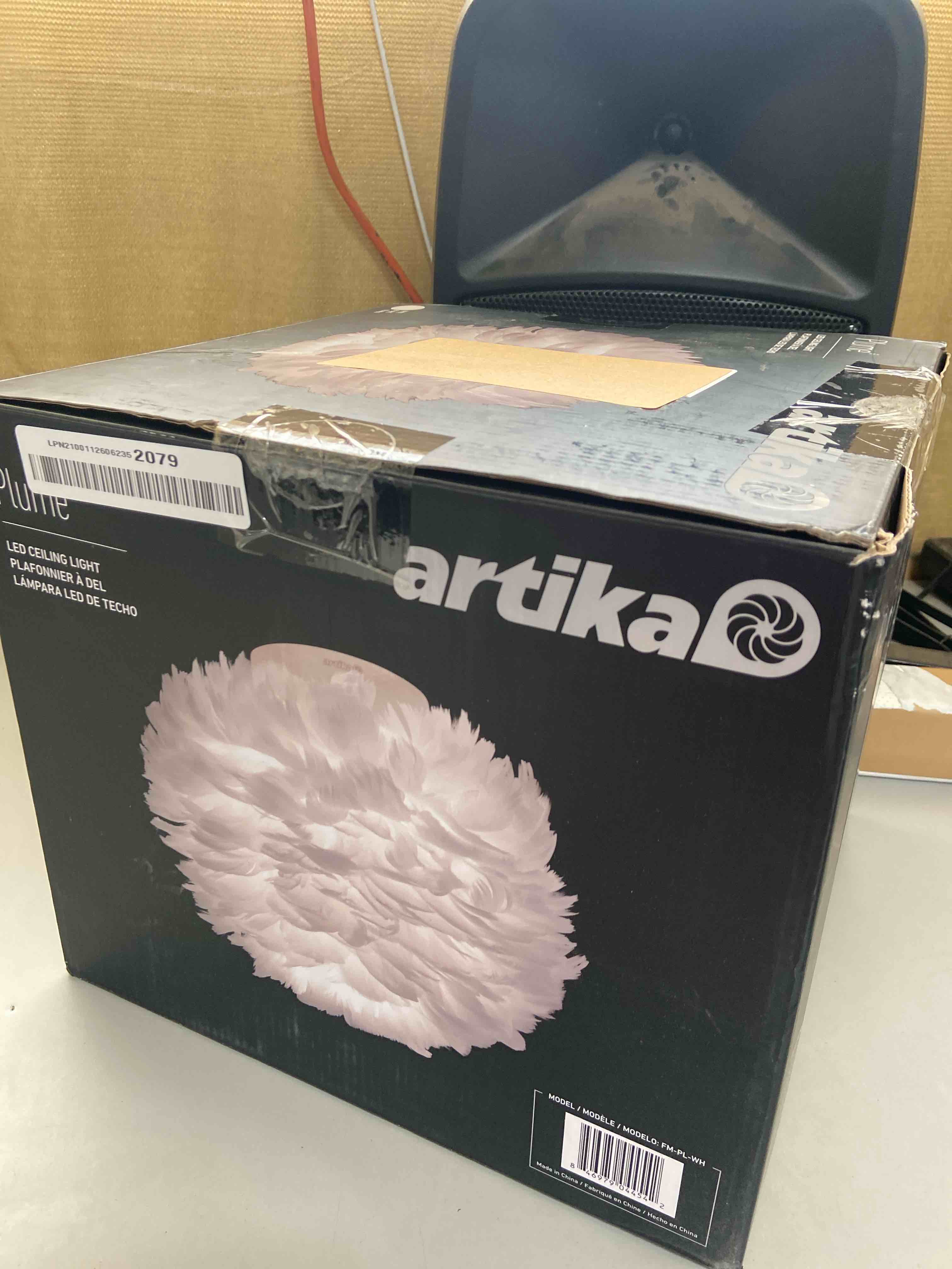 Condition photo showing Good Condition for artika modern ceiling light fixture, large fluffy lamp shade, 12w led, flush mount, white, living room, bed room, 900 lumens, 3000 kelvin, warm white