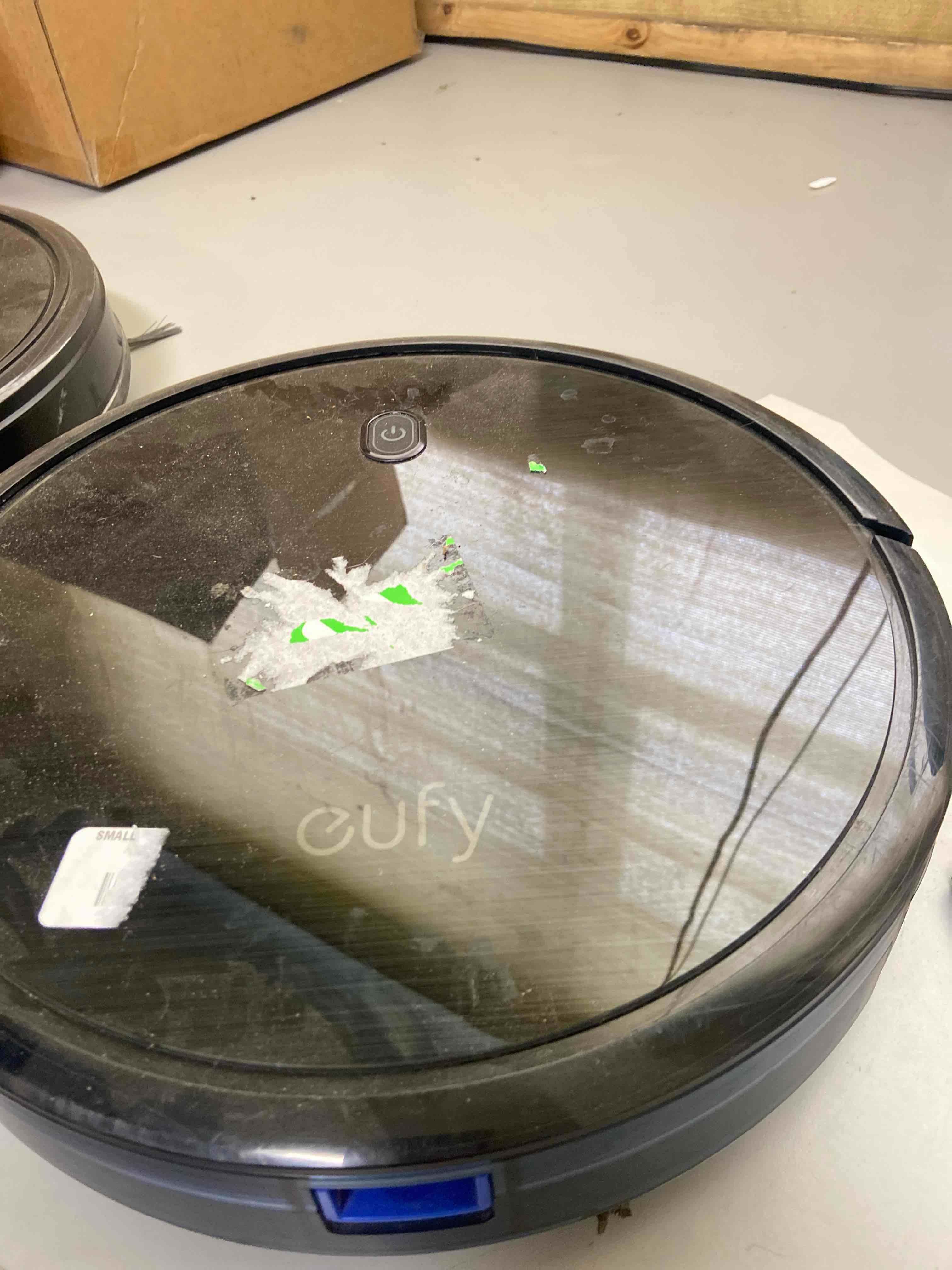 Condition photo showing As Is for eufy robot vacuum 11s max, super thin, powerful suction, quiet, self-charging robotic vacuum cleaner, cleans hard floors to medium-pile carpets, black 01-11s max
