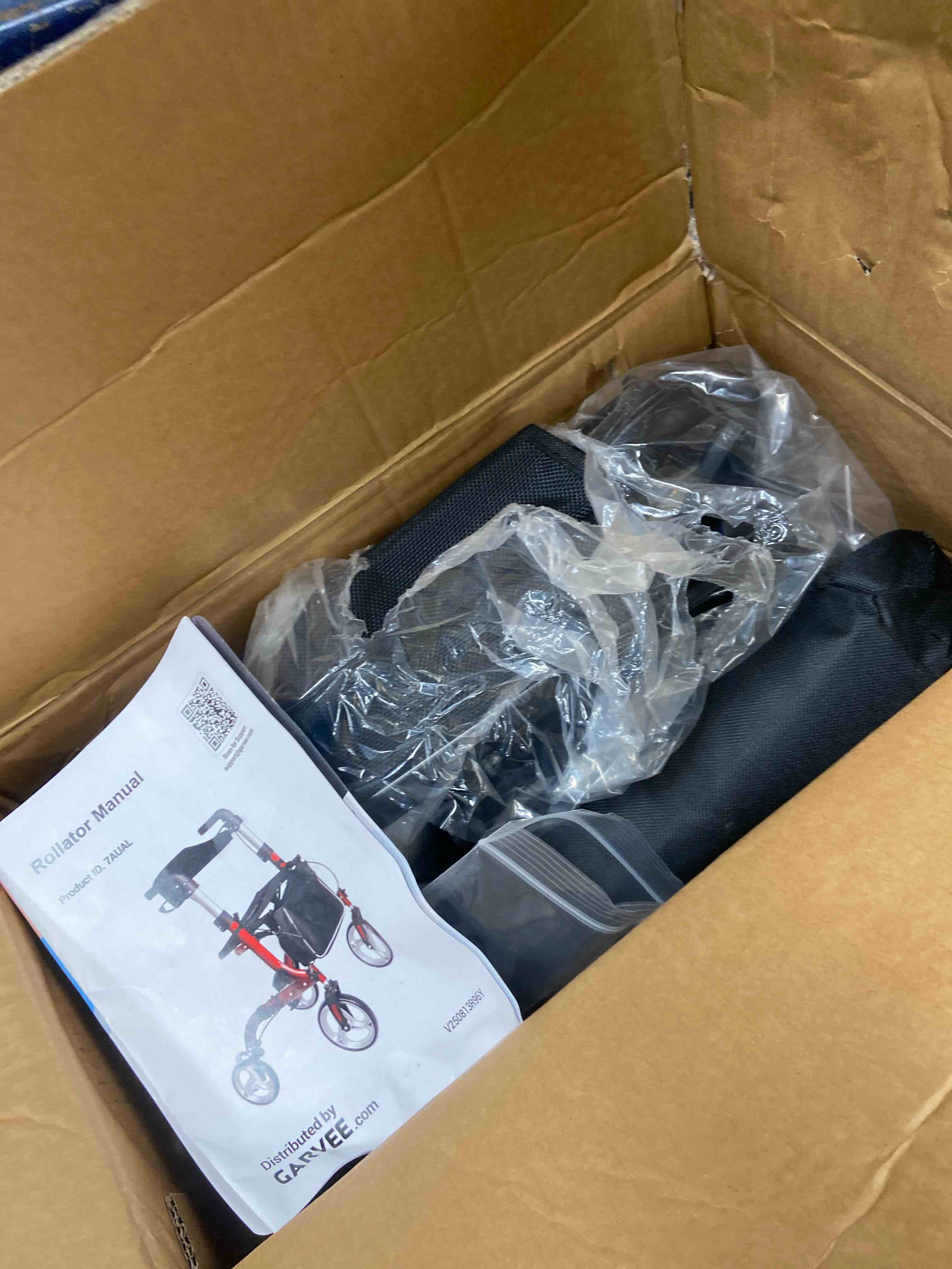 Condition photo showing New/Like New for rollator walker for seniors/adults foldable rolling walker with seat 440 lbs capacity 4 big 7.9 inch wheels hand grips adjustable height lightweight carbon fiber walker removable back support red