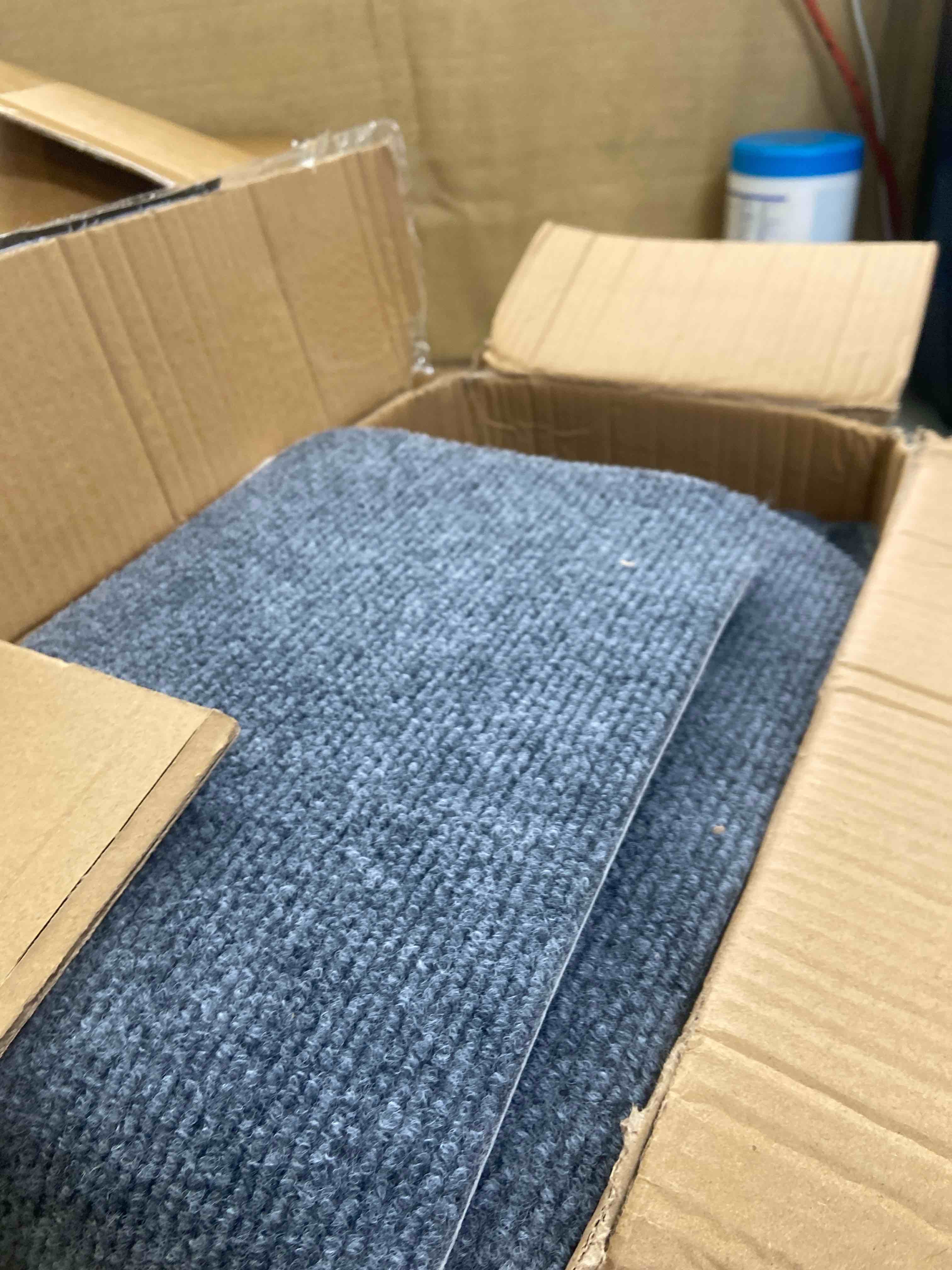 Condition photo showing New/Like New for rioland stair treads carpet non-slip indoor stair runners for wooden steps, stair rugs for kids and dogs, set of 15, 8" x 30", gray set of 15 treads- 8x30 inches stripe grey 15