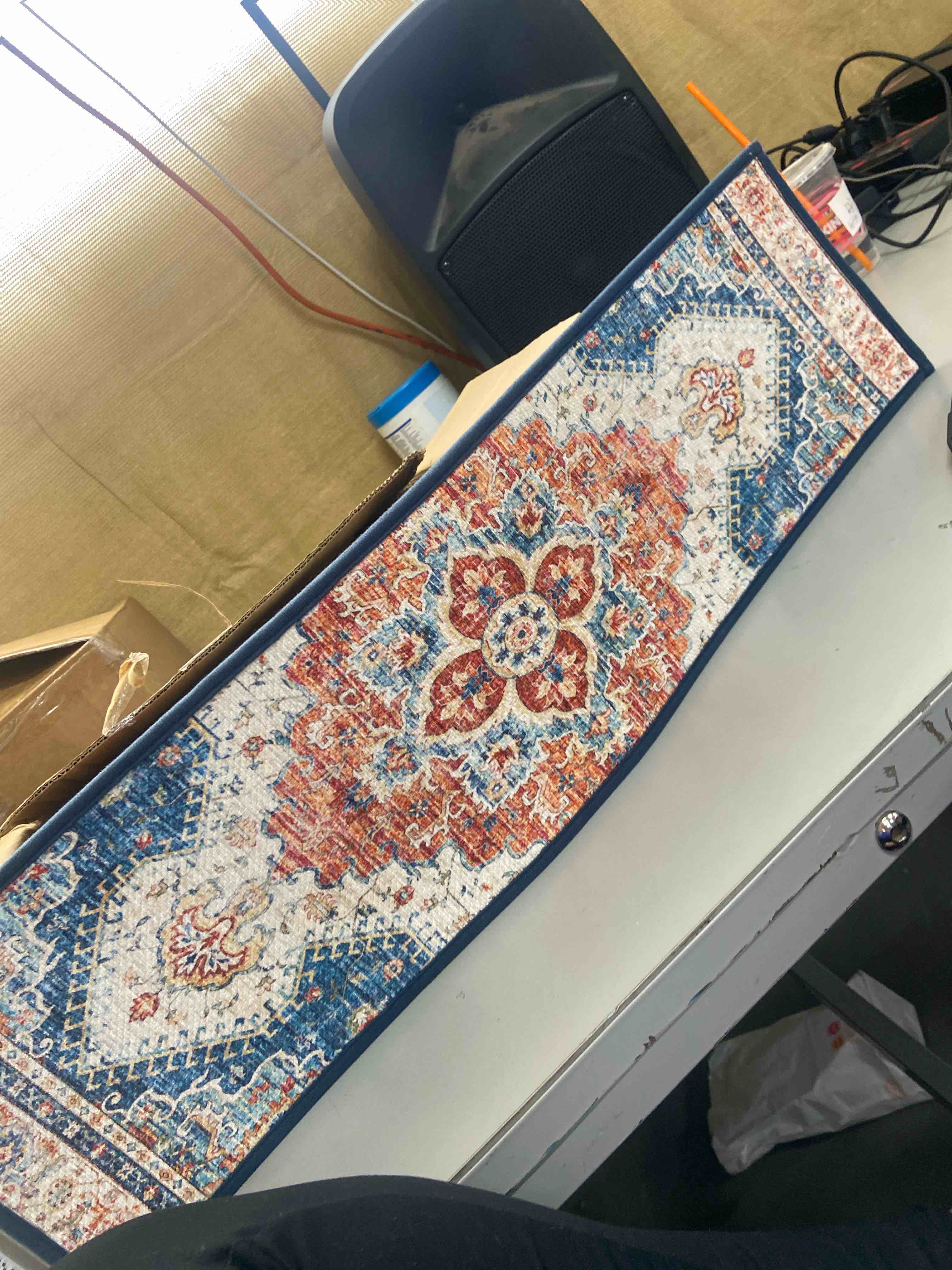 Condition photo showing New/Like New for stair treads for wooden steps indoor, 15 pack 8" x 30" non slip carpet stair treads with reusable adhesive for kids elders and dogs, tpr backing stair rugs oriental staircase step treads,bohemia 8 x 30 inches red 15