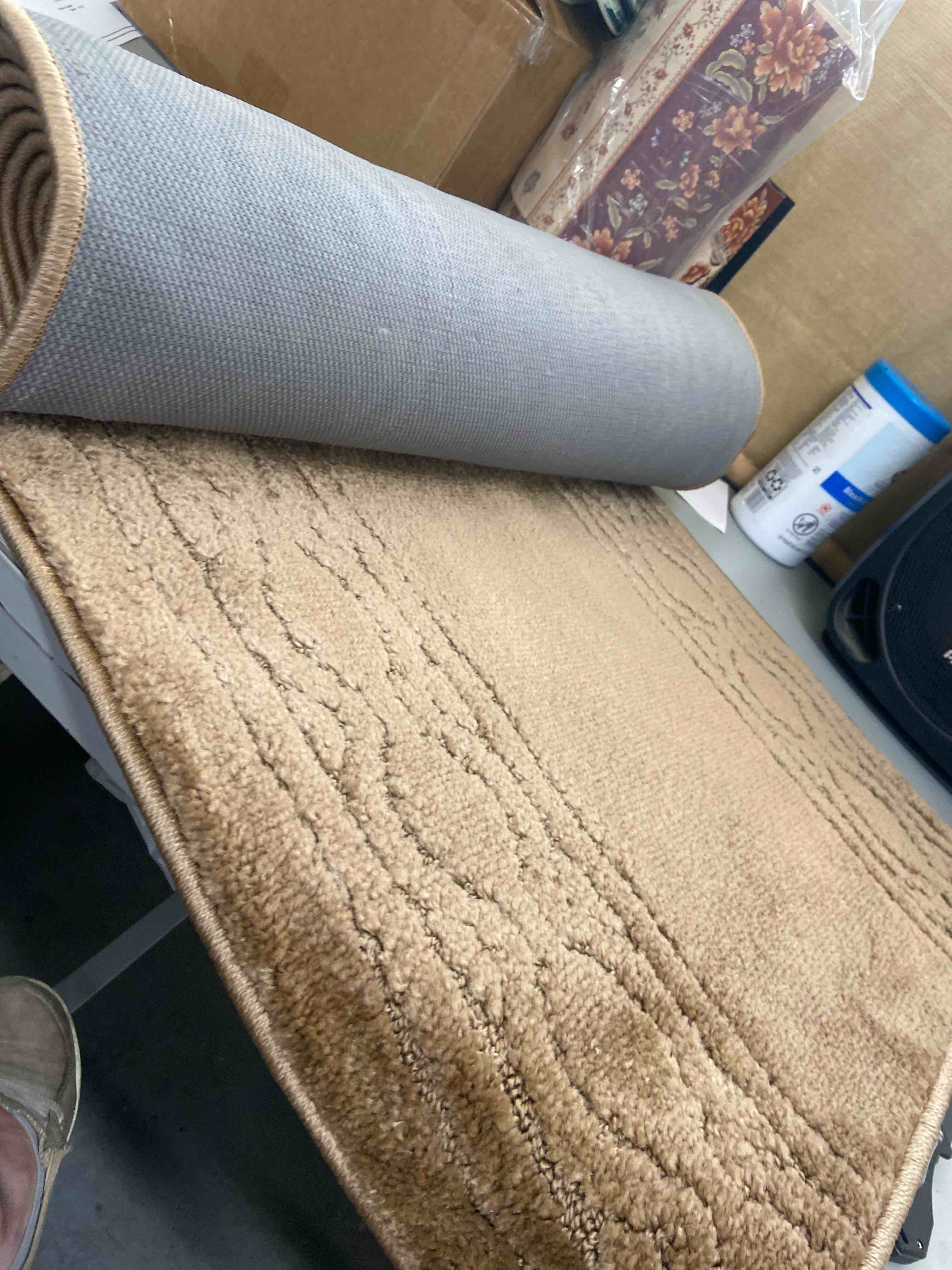 Condition photo showing New/Like New for custom size anti slip medium profile soft pile moroccan trellis design runner rug carpets for indoor (beige, 26" x 7')