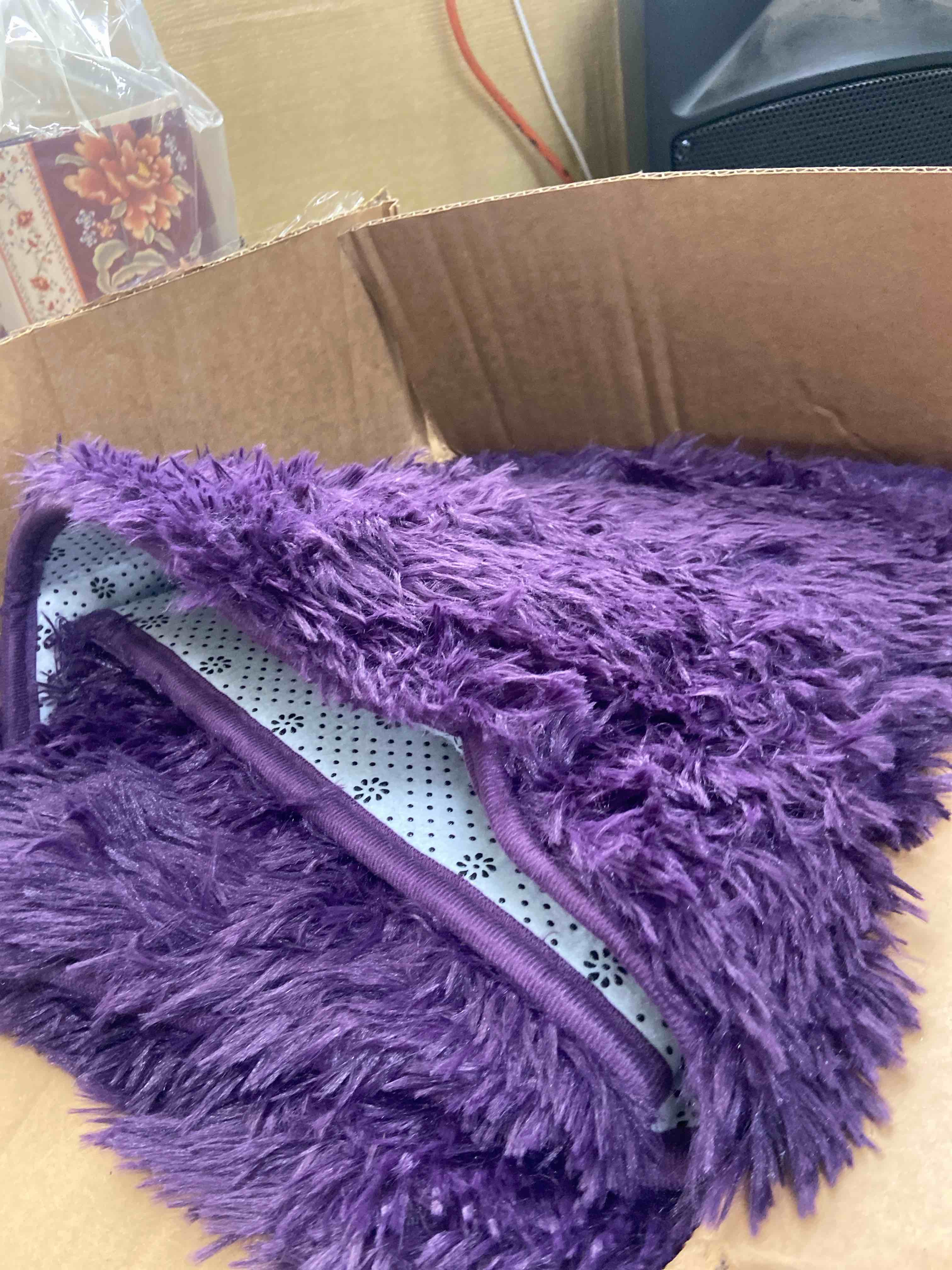 Condition photo showing New/Like New for soft shag rugs for bedroom, 4x6 purple fluffy shaggy rugs for living room nursery, luxury modern plush carpet girls boys kids room dorm indoor home decor, upgrade non-slip 4' x 6' (rectangular) purple