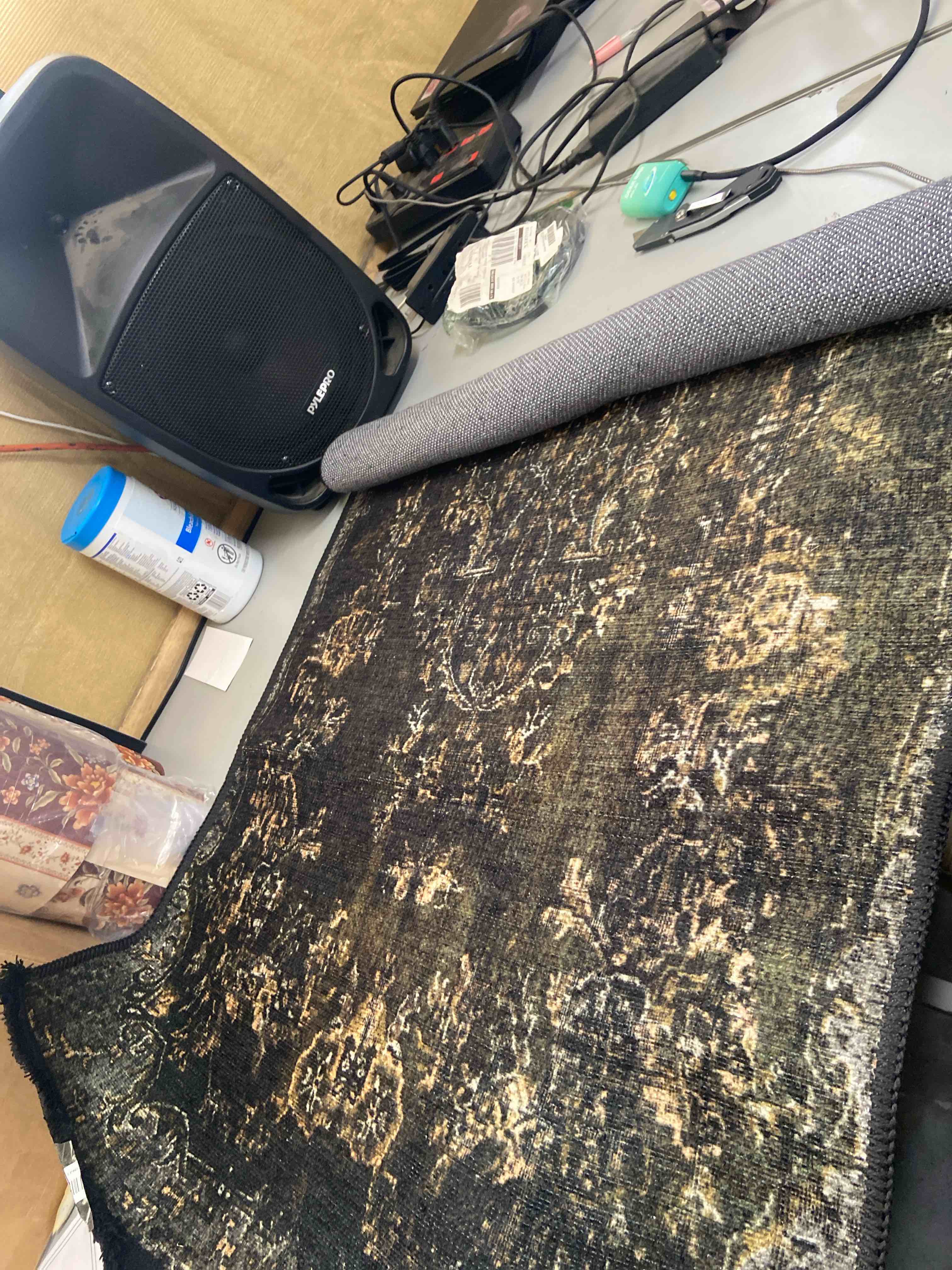 Condition photo showing New/Like New for sasttie 2x6 runner rug, modern abstract hallway rug, black & gold | soft faux wool, non-slip backing, machine washable, low profile, kitchen room suitable, indoor use