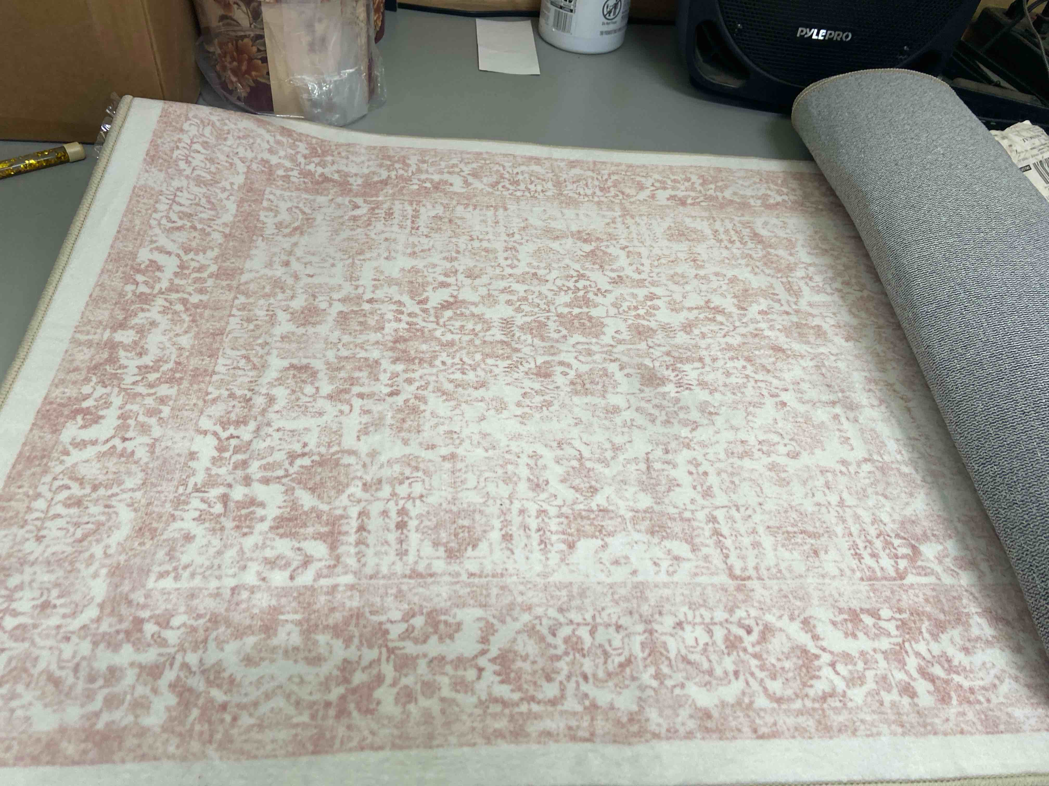 Condition photo showing New/Like New for pink runner rug 2x8 hallway machine washable kitchen vintage distressed non slip long carpet indoor retro floral bedroom accent throw rug for bathroom office laundry dining room 2' x 8' (runner) accent | pink