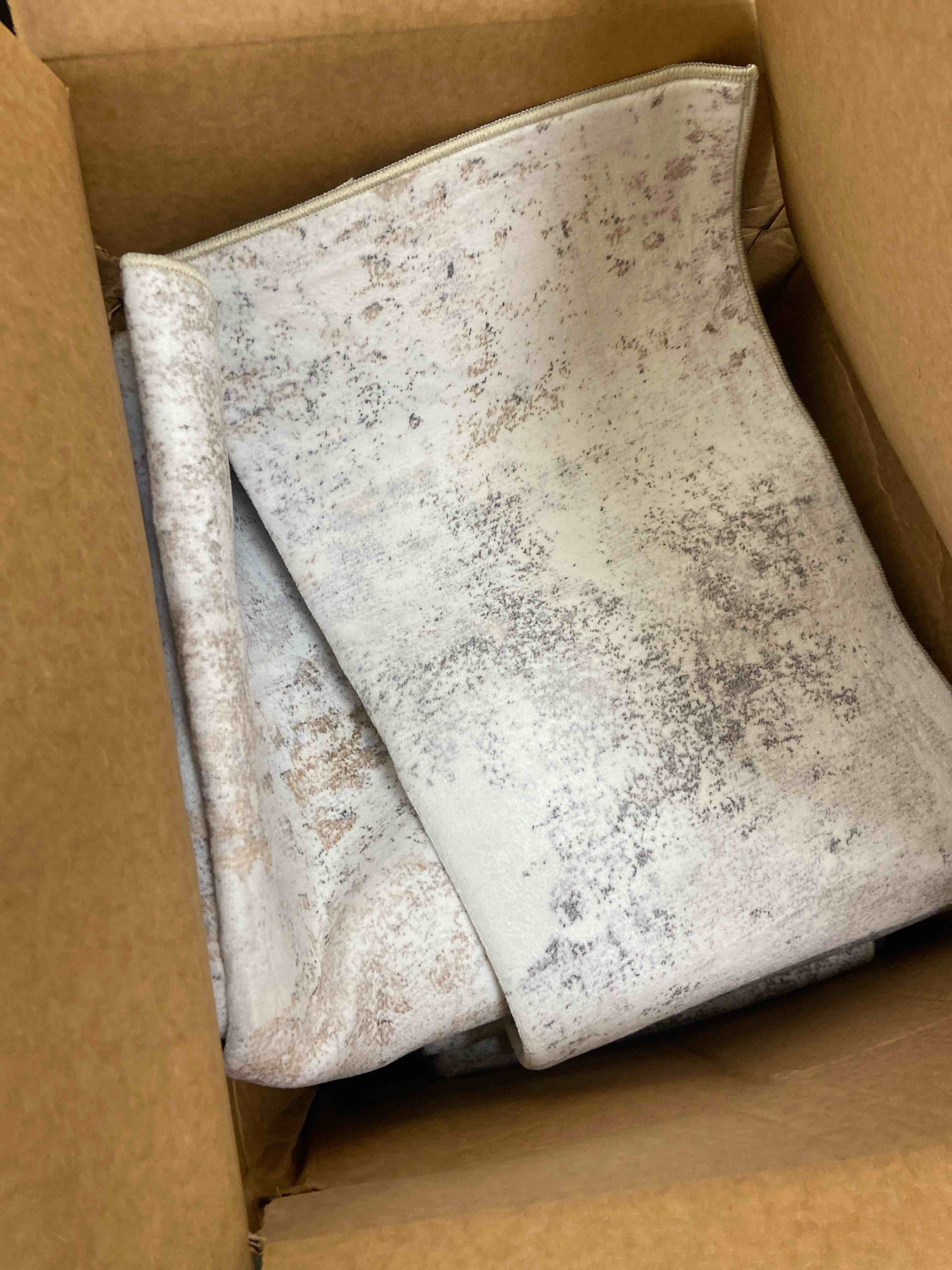 Condition photo showing New/Like New for modern washable rugs 9x12 area rugs for living room,abstract rugs for bedroom,large carpets,ultra soft faux wool retro dining room rug,non slip&non-shedding low pile print rug- beige grey