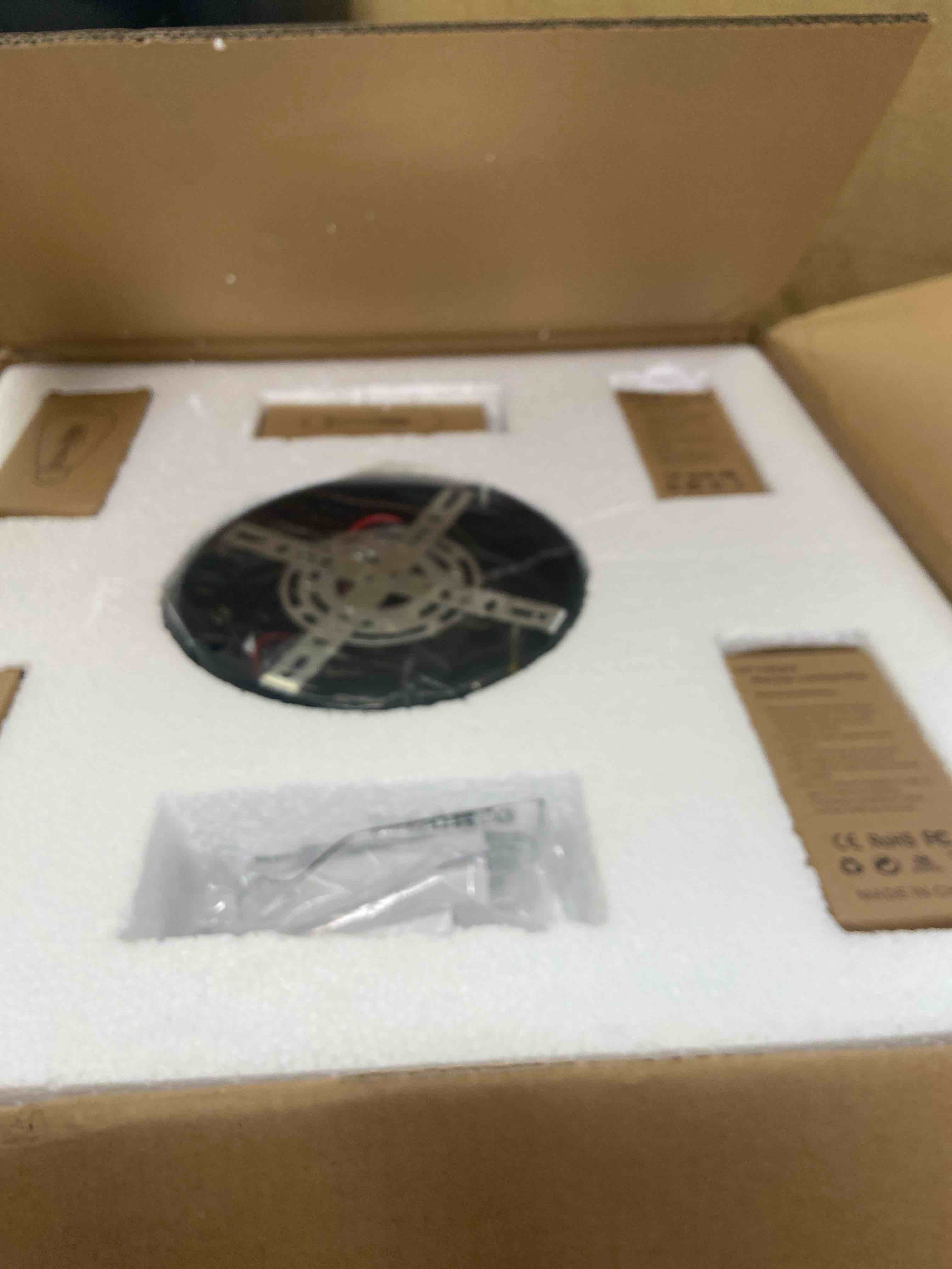 Condition photo showing New/Like New for 20" boho rattan caged ceiling fan with light,low profile flush mount bladeless ceiling fan with remote control, 6 speeds reversible silent motor, farmhouse fabric fandalier for bedroom,living room
