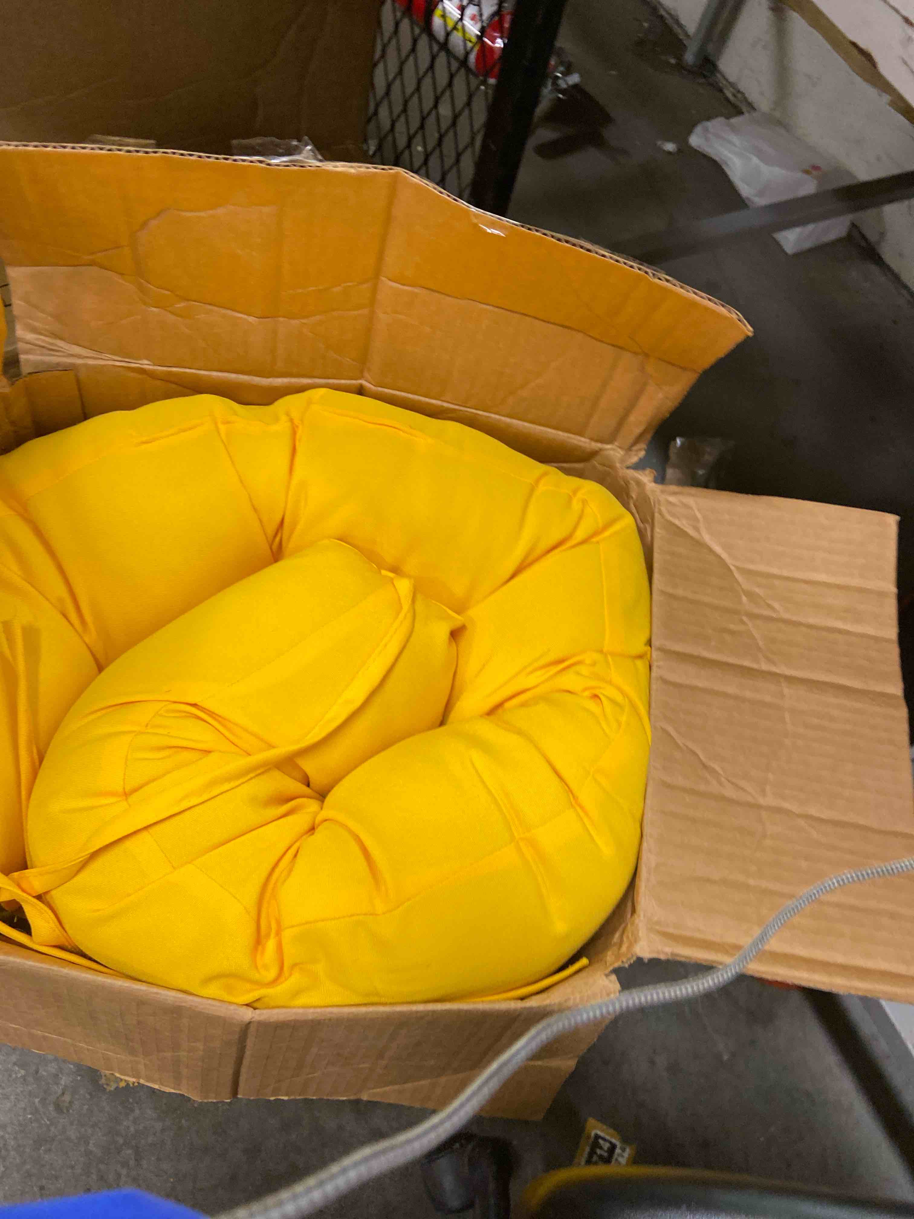 Condition photo showing New/Like New for rsh decor: tufted wicker loveseat cushion | 41” x 19" | all-weather spun fabric | water and fade-resistant | outdoor settee cushion for patio furniture | yellow 