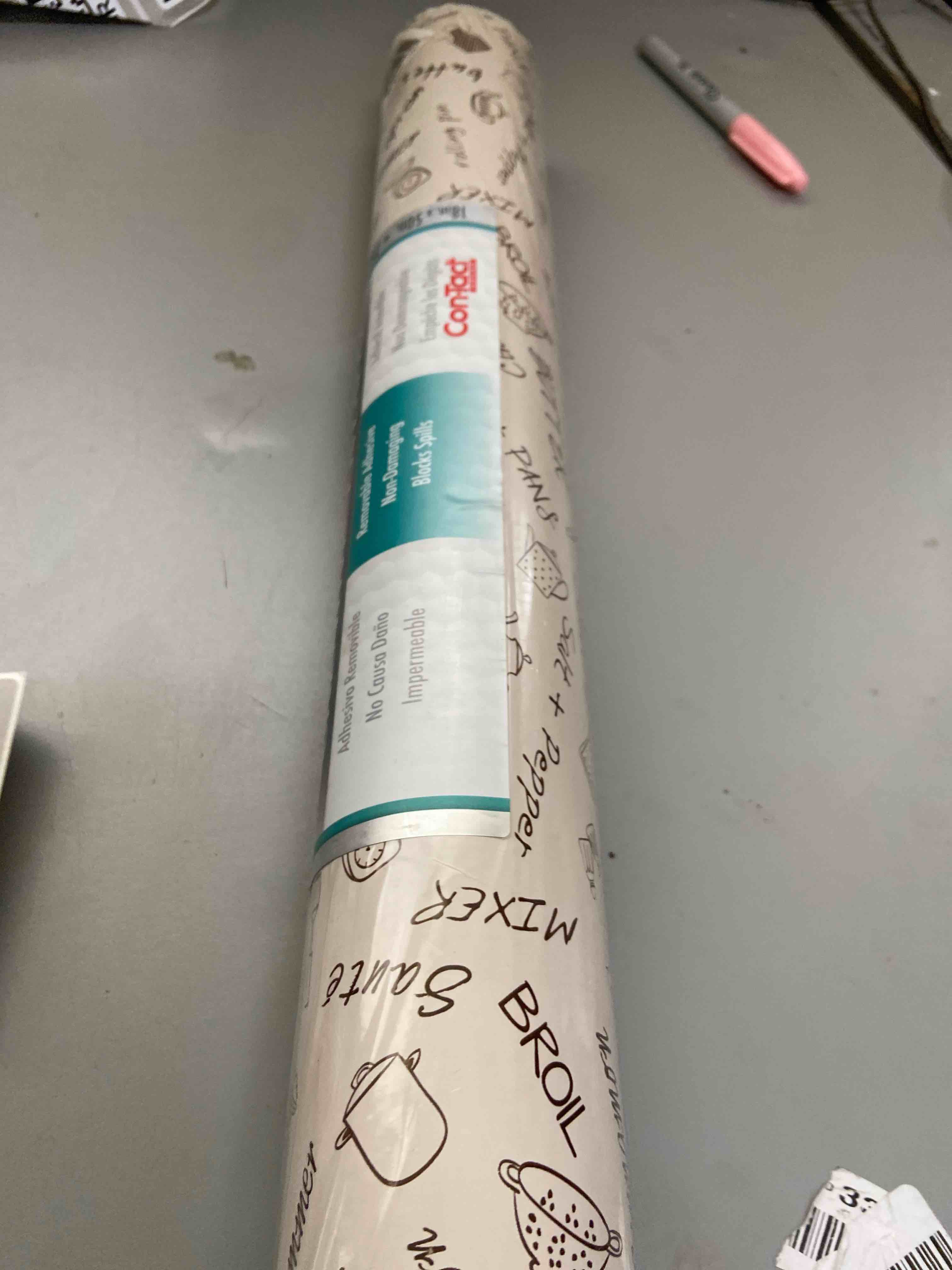 Condition photo showing New/Like New for con-tact brand creative covering, self-adhesive shelf liner, multi-purpose vinyl roll, easy to use and apply, 18'' x 50', bon appetit bon appetit 2.4"w x 18"l