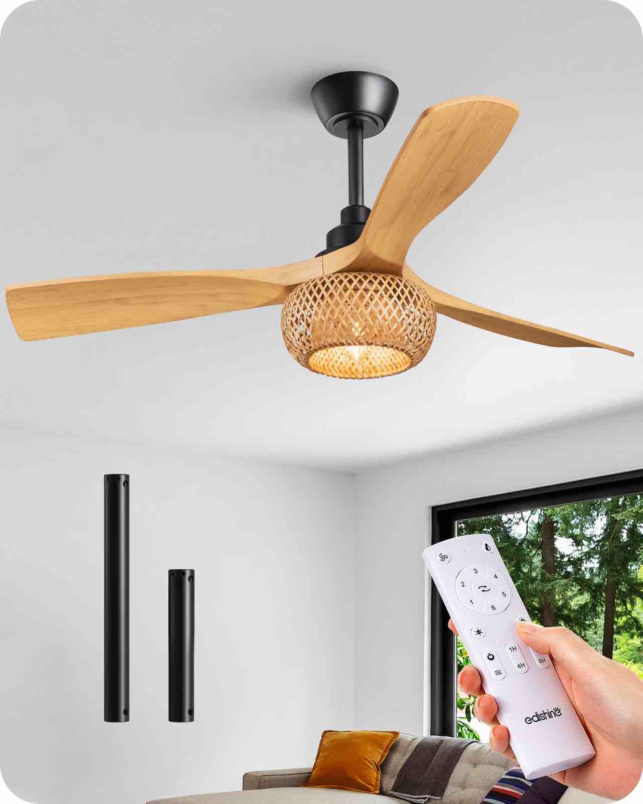 edishine 52inch boho ceiling fans with lights-hcff01a