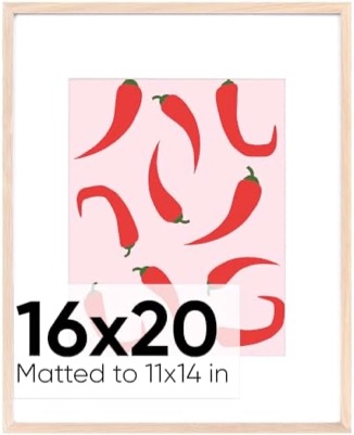 Homeforia 16x20 Wood Picture Frame, Premium Oak Wooden Poster Frames 16x20 with 11x14 Mat, 16 x 20 Natural Wood Photo Frame for Wall, Tempered Glass, Wall Hook Included, Set of 1