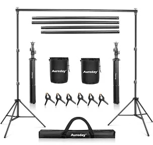 Aureday Backdrop Stand, 8.5x10Ft Adjustable Photo Backdrop Stand Kit with 4 Crossbars, 6 Background Clamps, 2 Sandbags, and Carrying Bag for Parties/Wedding/Photography/Festival Decoration