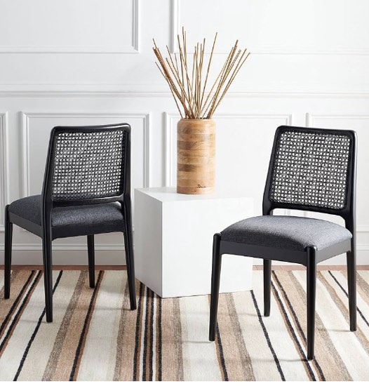 Safavieh Home Collection Reinhardt Rattan Cushion Dining Chair (Set of 2) -Fully Assembled DCH8800C-SET2, 0, Black/Grey