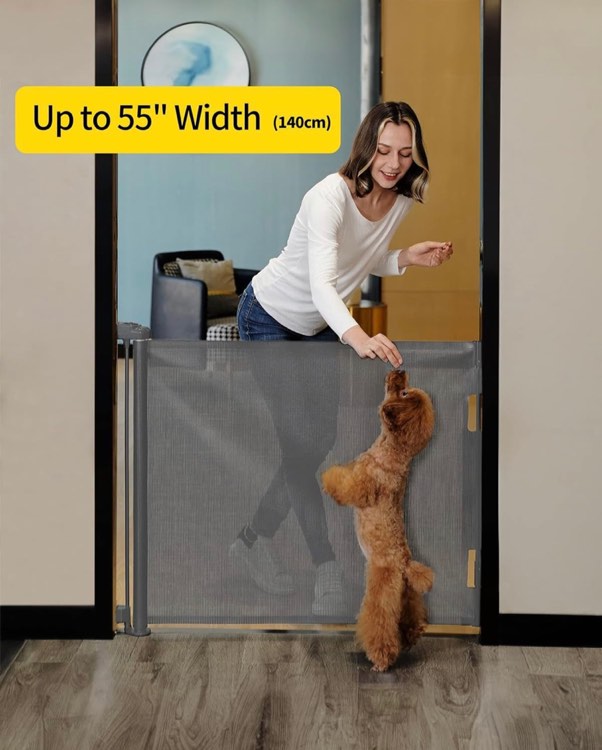 dearlomum Retractable Baby Gate,Mesh Baby Gate or Mesh Dog Gate,33" Tall,Extends up to 55" Wide,Child Safety Gate for Doorways, Stairs, Hallways, Indoor/Outdoor?Grey,33"x55"