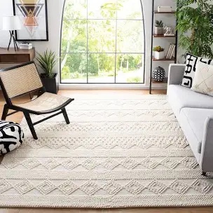 SAFAVIEH Natura Collection Area Rug - 8' x 10', Ivory, Handmade Moroccan Boho Tribal Wool & Cotton, Ideal for High Traffic Areas in Living Room, Bedroom (NAT102C)