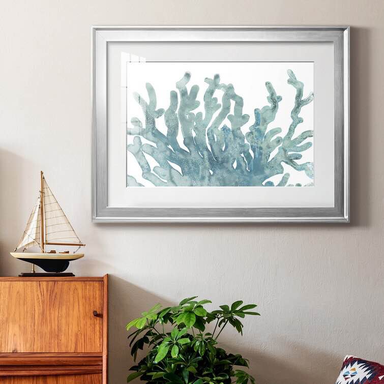 22.5" H x 30.5" W x 1" D Blue Macro Coral III Framed On Paper Painting
