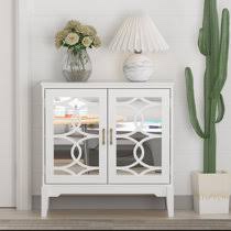 Adela 31.5” tall 2- door mirrored cabinet, white