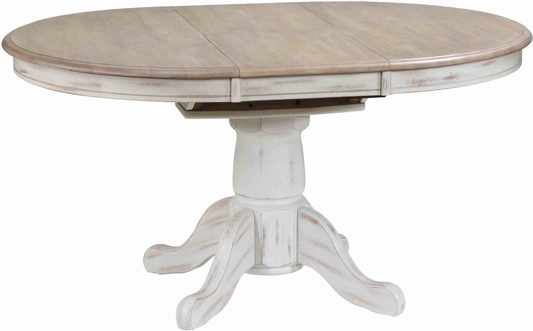 Winners Only Prescott Burlap 57" Pedestal Dining Table with Butterfly Leaf and Distressed White Base
