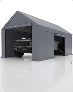 DEXSO Carport 13'x20' Heavy Duty Steel Canopy Height Adjustable & Portable Garage with Roll-up Door Without Sidewall Wrap Legs for Truck Boat Car Port, Party, Equipment Placement, Grey