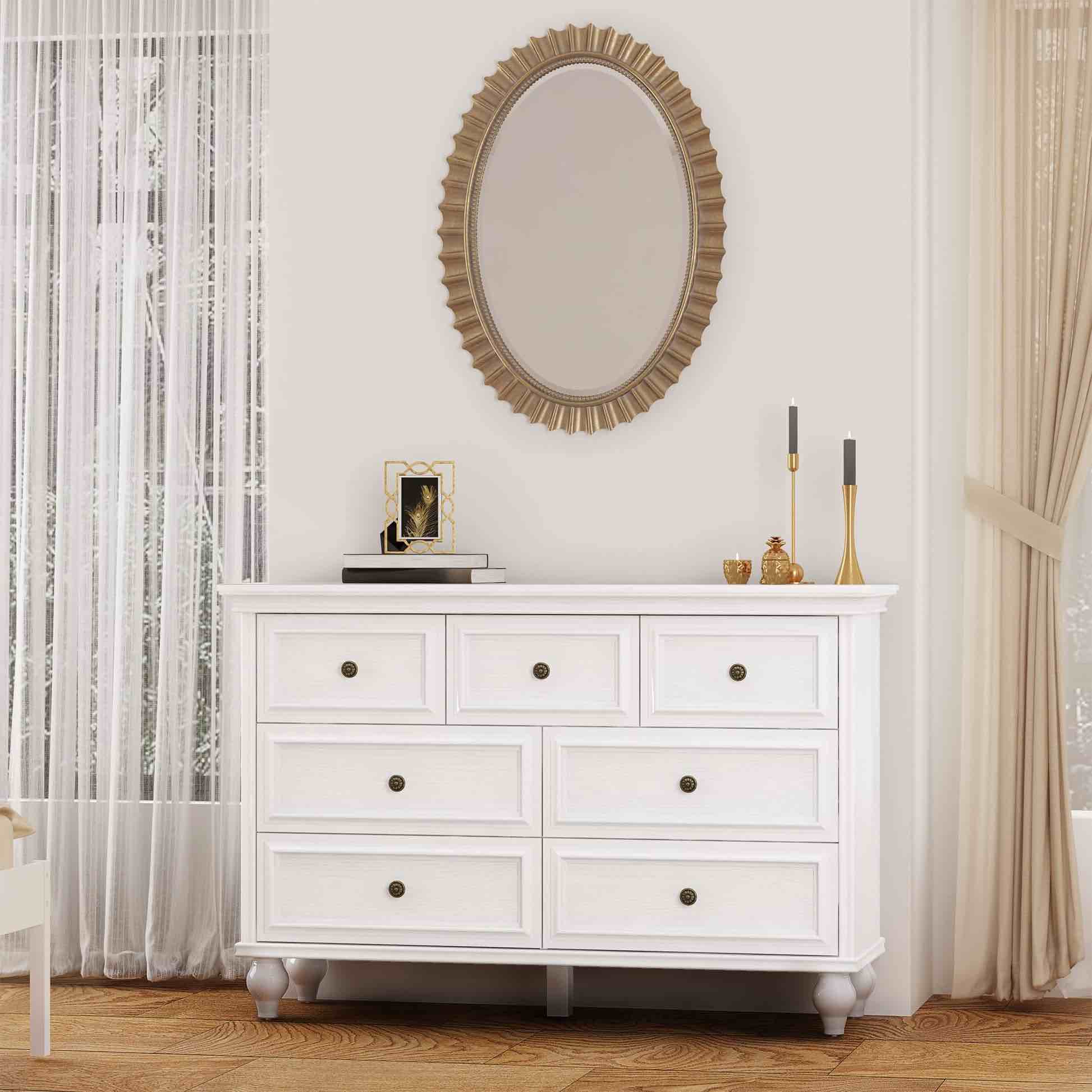 GARVEE 7 Drawer Vintage Dresser with Metal Handles, MDF Board, Ample Storage, Anti-Rewind Tape, for Bedroom, Living Room