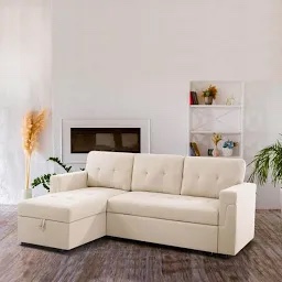 Perry Modern Velvet Beige Reversible Sleeper Sectional Sofa with Storage Chaise, Pullout Sleeper Sofa Couch Bed for Living Room