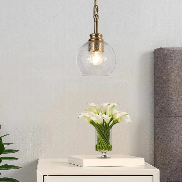 Iain Modern Contemporary 1-Light Black Gold Pendant Light Globe Glass Kitchen Island Lights - 5.5" D x 8.5" H - Black and Brass