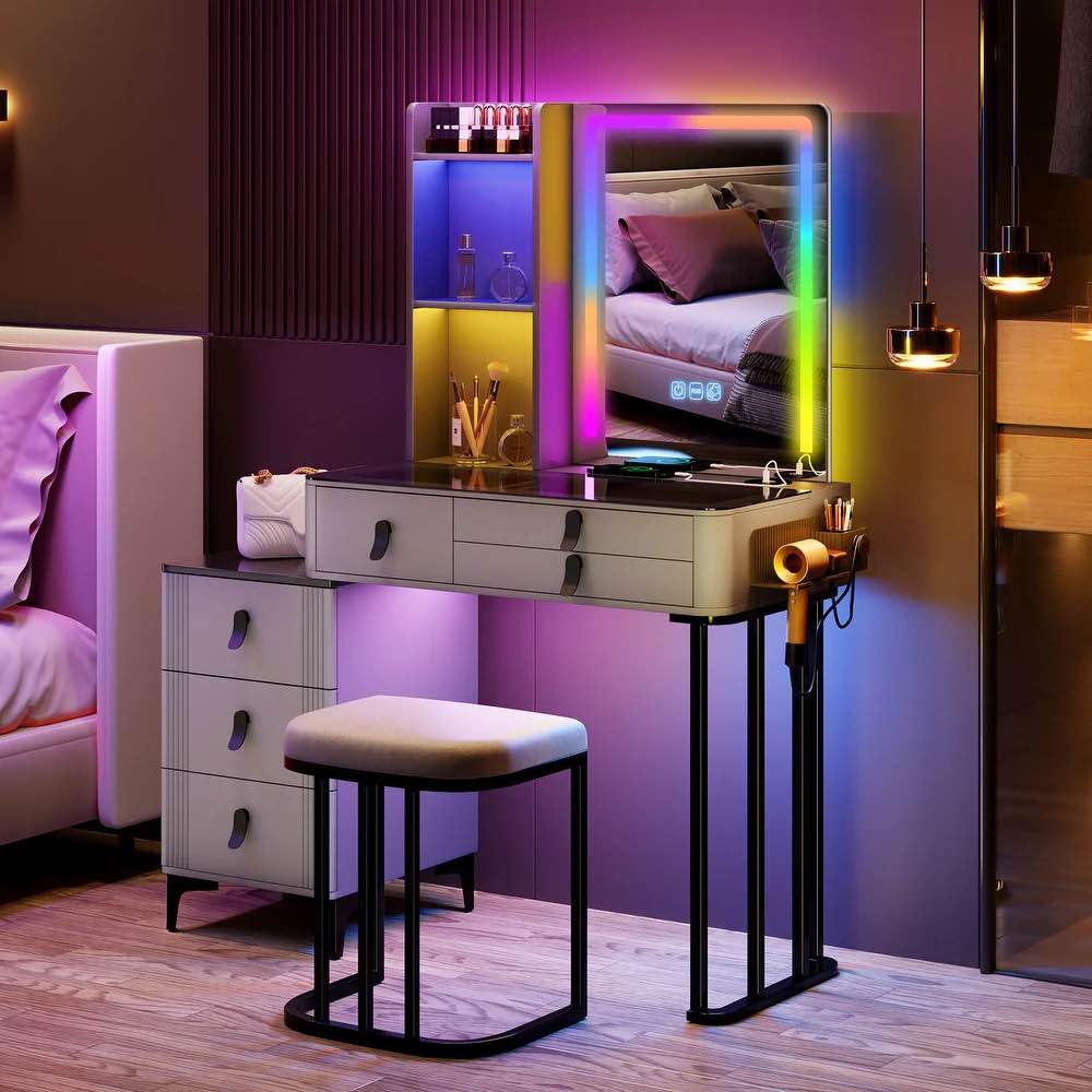Makeup Vanity with LED Light - Grey