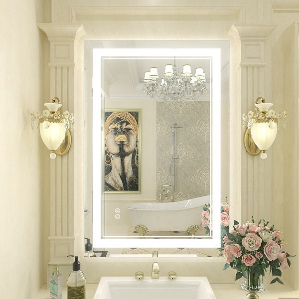 KIOTEE Frameless Front lit LED Lighted Anti-Fog Tempered Glass Bathroom Vanity Mirror with ETL - 36x24